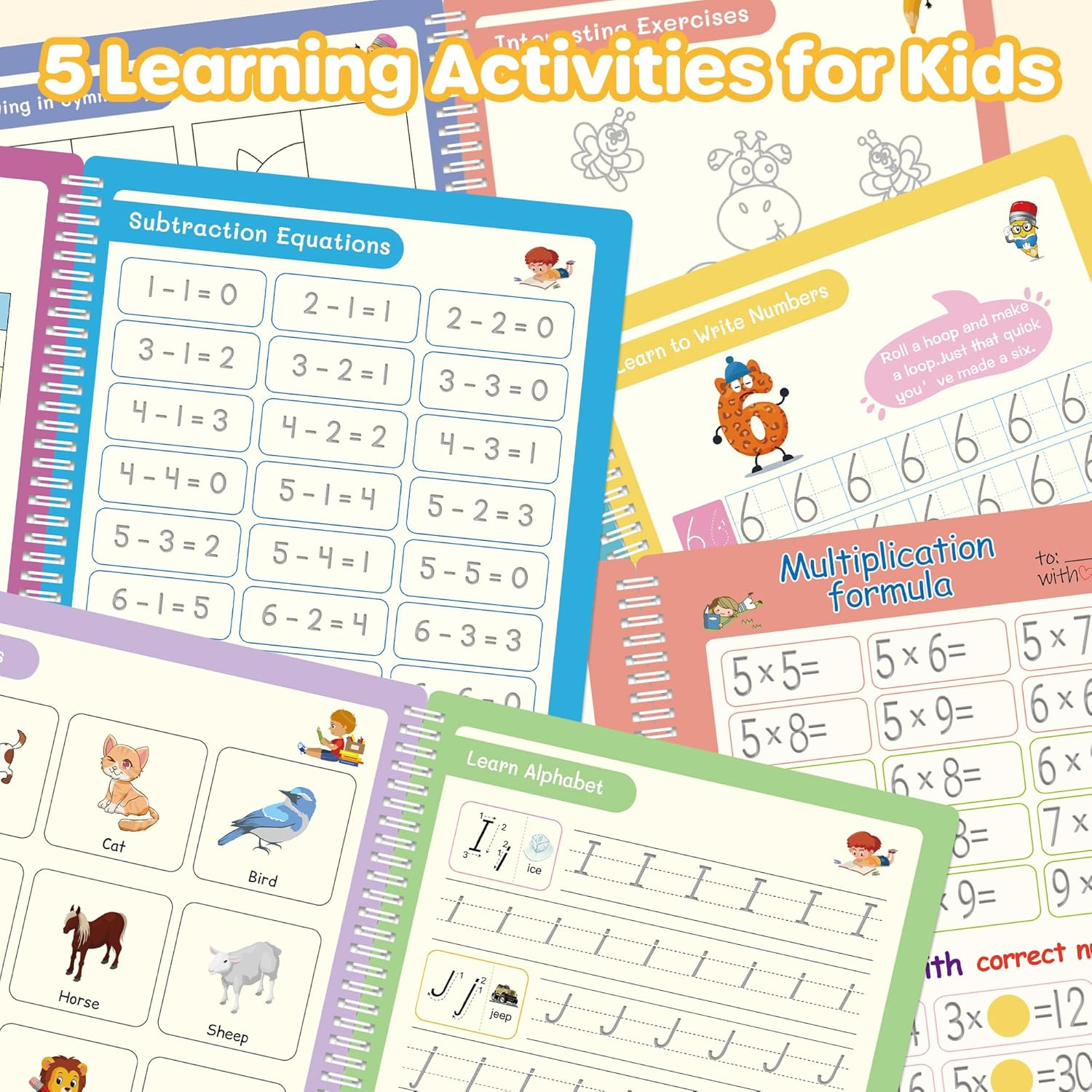 Large Magic Grooved Practice Copybook 5 Pack with Pens, Reusable Children'S Magic Copybooks, Magical Handwriting Workbooks Number Letter Tracing for Kids Age 3-8 Kindergarten Preschool Calligraphy image number 4