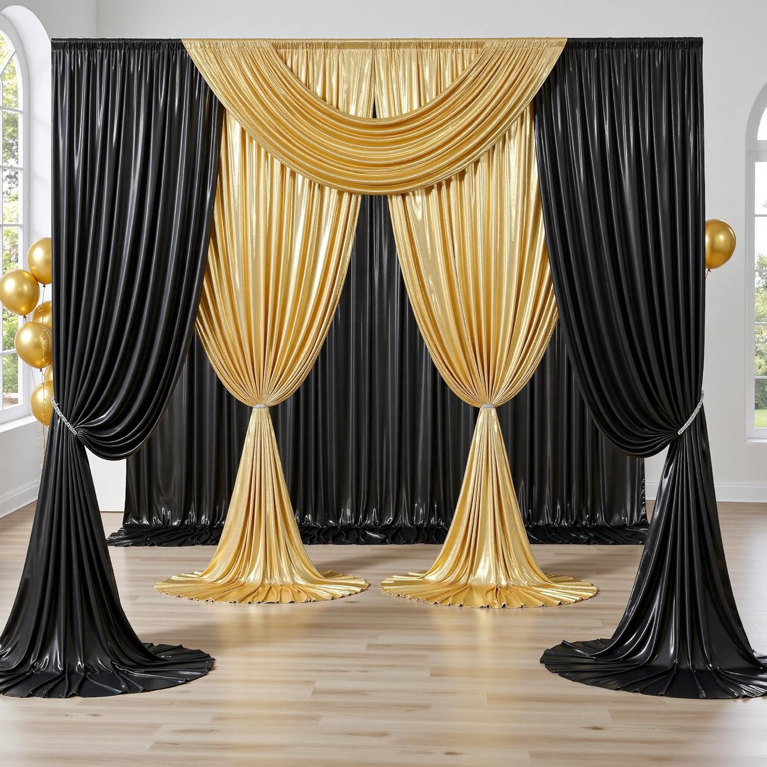 Partyvillage 10X10Ft Gold Sequin Backdrop Curtain -2 Panels 5X10Ft Wrinkle Free Shimmer Back Drop Cloth, Glitter Backdrop Drapes for Photography, Birthday, Wedding, Graduation Background