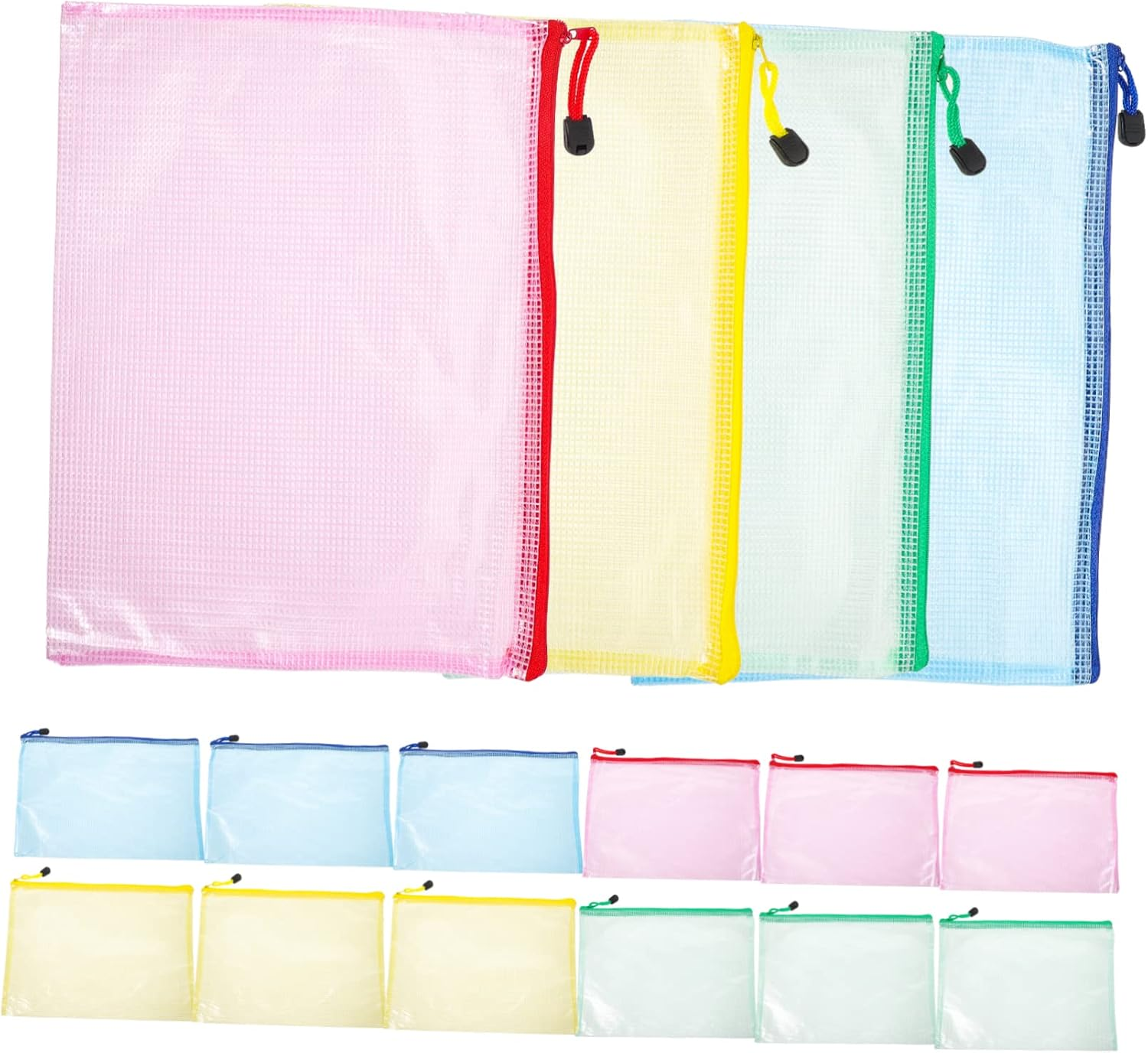UTHCLO 12Pcs A4 Mesh File Bags Zippered Document Organizers Waterproof Thickened Multipurpose Storage Pouches for Office and School image number 2
