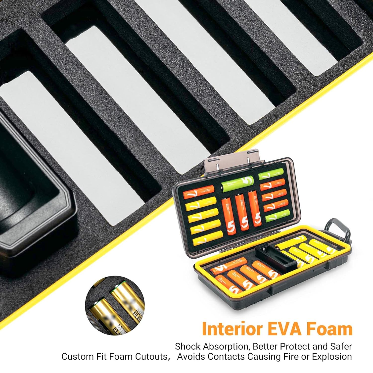 24 Slots AA AAA Battery Storage Case with Battery Tester Functions for 14Pcs AA Batteries + 10Pcs AAA Batteries, Water-Resistant Anti-Shock Protector, with Carabiner X 1 image number 1