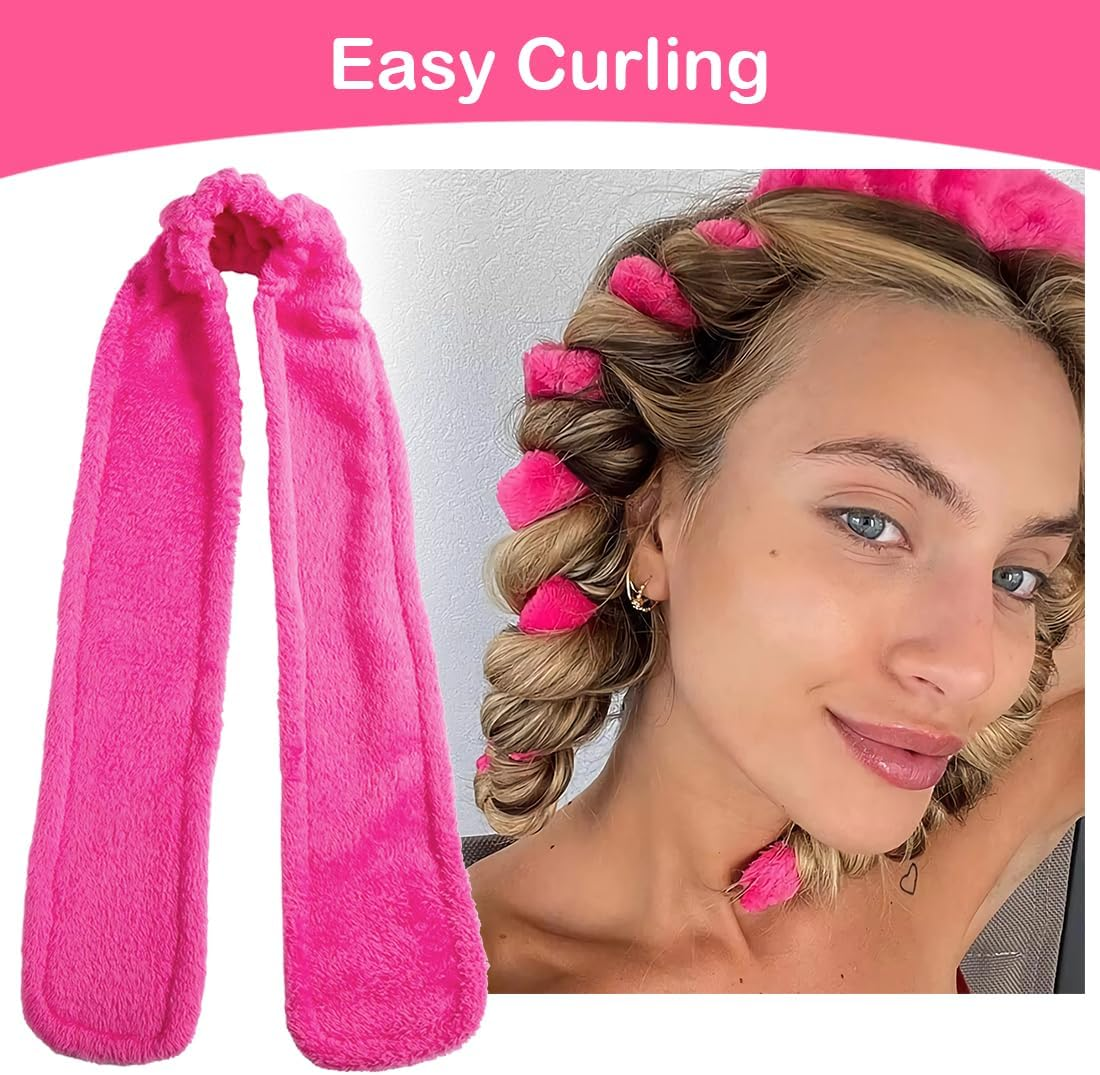 NHQZ Overnight Curls Band without Heat, Heatless Curls Band, Heatless Curler Non-Slip, Hair Band Curls Overnight, Overnight Blowout Curls Styling Wave, Curls without Heat (Deep Pink) image number 4