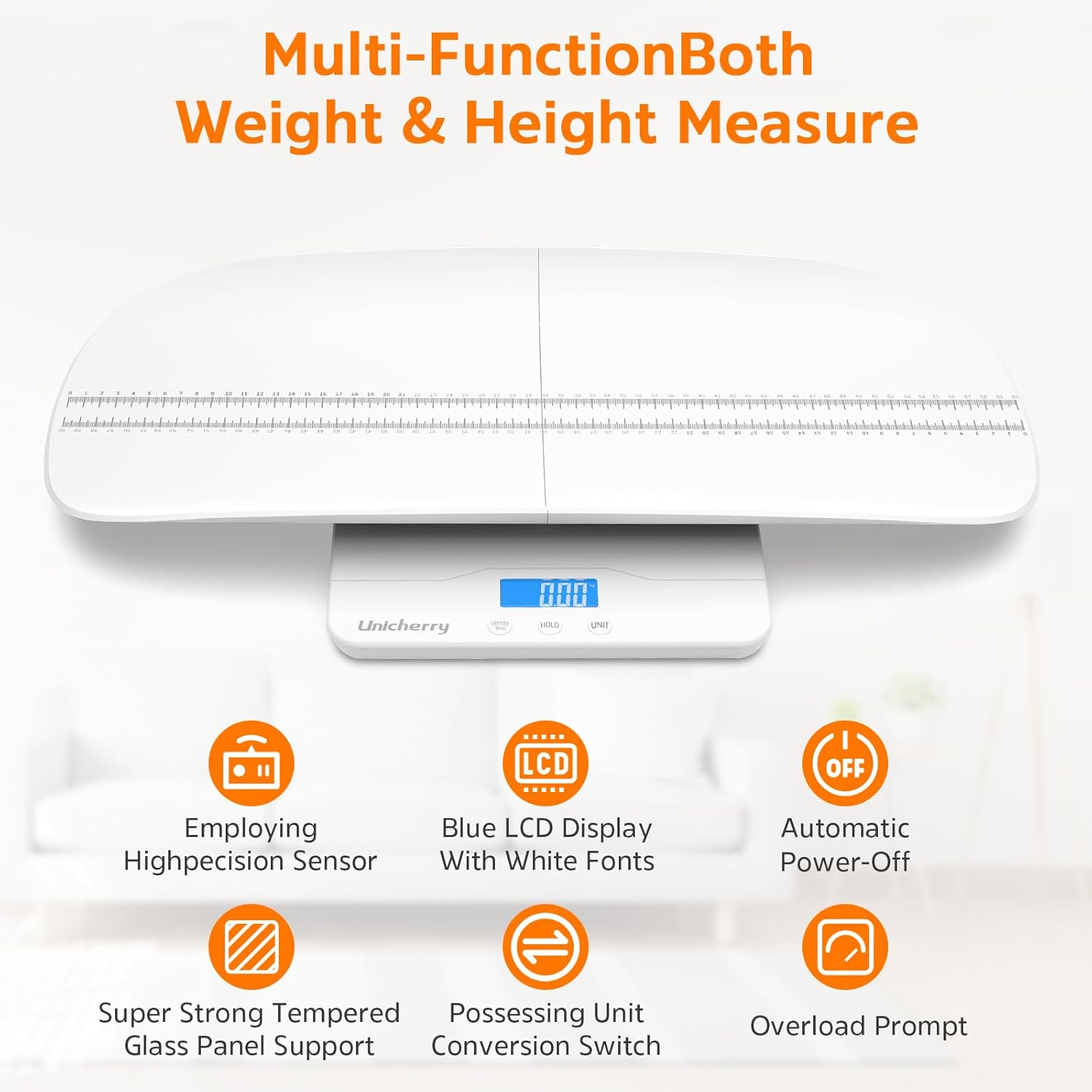 UNICHERRY Baby Scale, Baby Weighing Scale, Multifunctional with Removable Tray, Baby Scale Digital with Tare and Hold Functions, Accurately Measure Baby, Pet and Adult (Max: 100Kg) image number 4