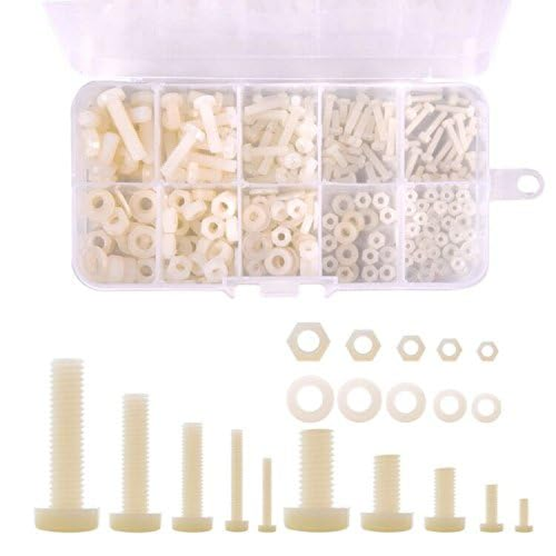 Hotusi M2 M2.5 M3 M4 M5 (Total 270Pcs) Nylon Screw/Nut/Washer Assortment Kit Come with Plastic Box