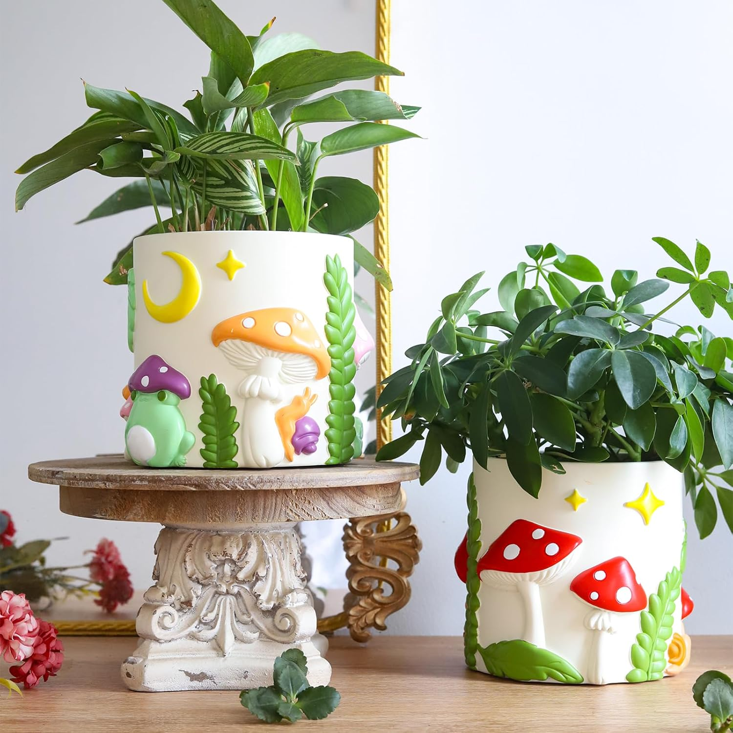 GUGUGO Colorful Frog Garden Plant Pots, Cute Unique Succulent Planters with Drainage, Rainbow Small Mushrooms Flower Planters Pots for Indoor Plants, Funny Eclectic Home D&eacute;cor (B, 5Inch) image number 2