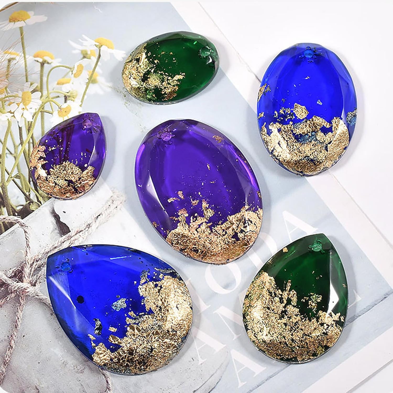 Waterdrop and Oval Resin Jewelry Molds,6 Cavities Silicone Pendant Molds for Resin Epoxy,Resin Casting Molds with Hanging Hole for DIY Gem Cabochon Pendant, Earring, Necklace Jewelry Making image number 3