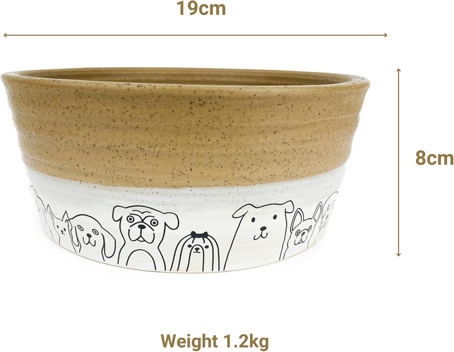 Barkley & Bella Dog Bowl Ceramic Pooch, White&Brown - Dog Bowl, Handcrafted, Durable, Heavyweight Stability, Dishwasher-Safe image number 2