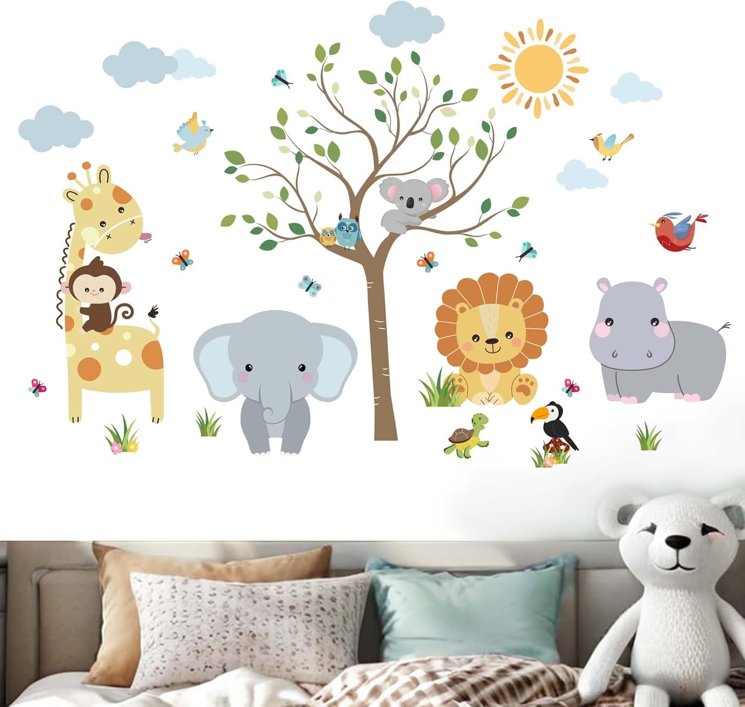 Amimagen Jungle Baby Animals Wall Decals - Elephant Lion Giraffe Hippo Koala Wall Stickers - Nursery Kids Girls Boys Room Daycare Playroom Classroom Wall Decor image number 3