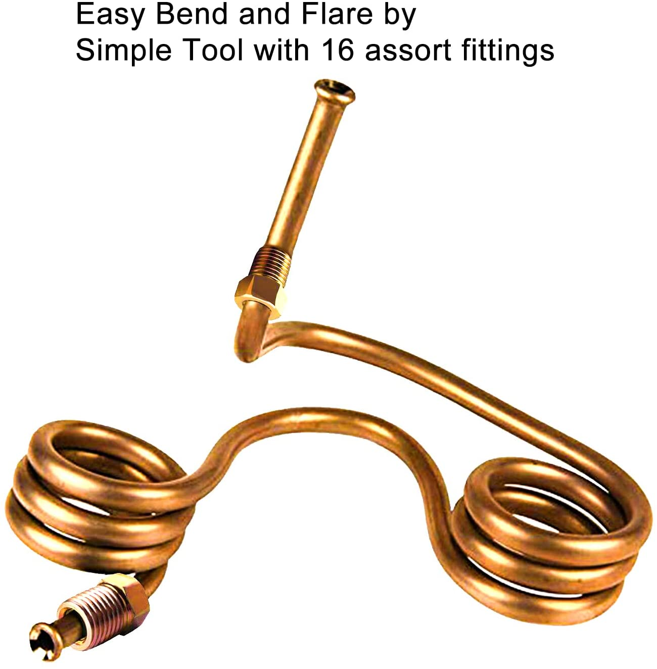 25 Ft. of 3/16 Brake Line Tubing Kit - Muhize Flexible Copper Tube Roll 25 Ft 3/16" (Includes 16 Fittings) - Gold image number 3