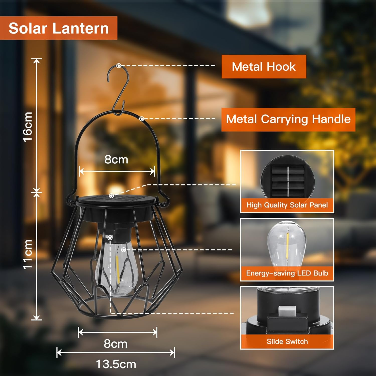 Ketom Pack of 2 Solar Lights for Outdoor Hanging, IP65 Waterproof Metal Solar Lantern for Outdoors, Retro LED Solar Lanterns for Outdoor Use for Garden, Patio, Path, Camping, Lawn, Black, V-Shaped image number 2