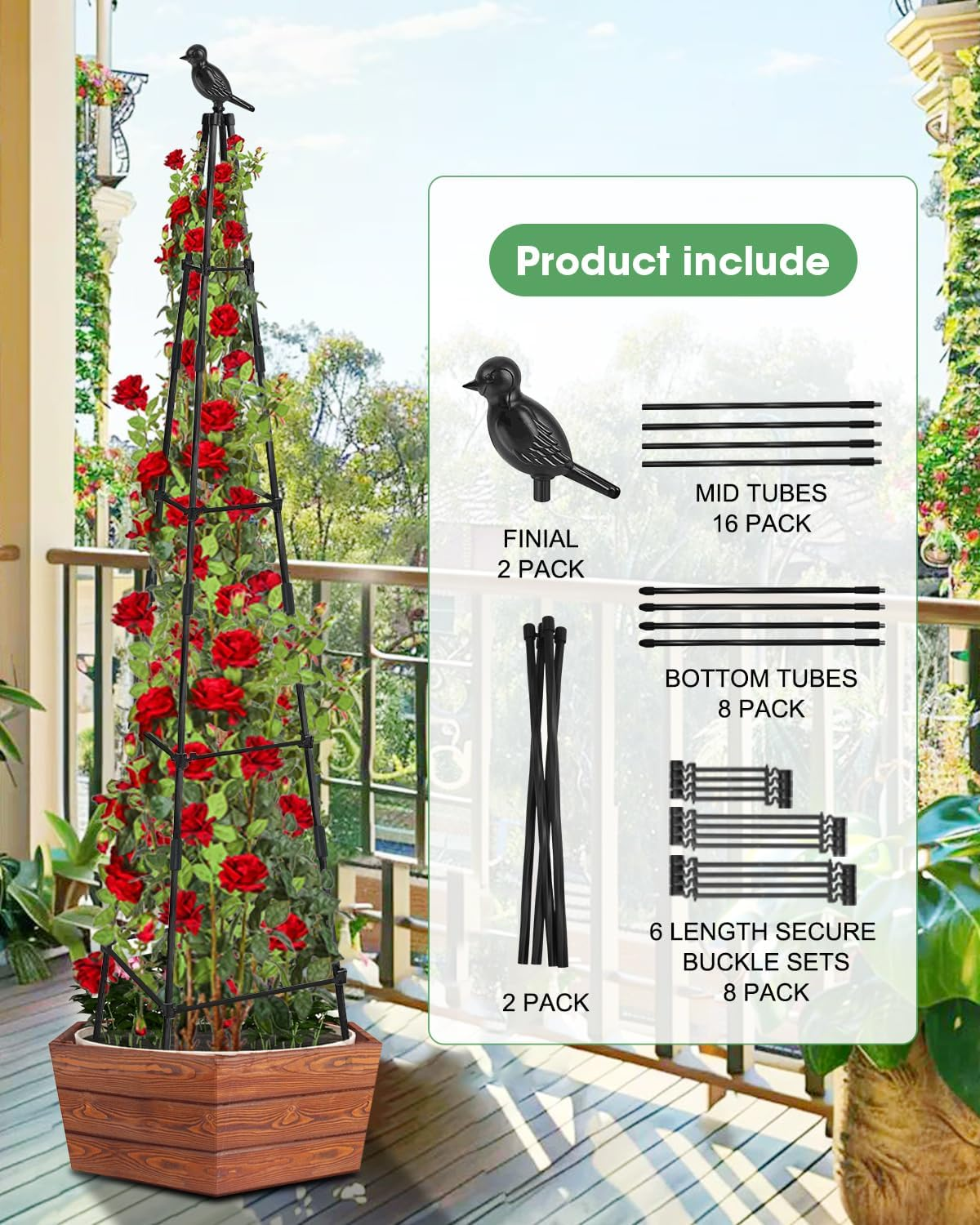 Trellis for Climbing Plants Outdoor, 2 Pack Plant Trellis Support for Climbing Vine, Plant Support Tower Cages Plastic Coated Metal Pipe Supports for Outdoor Indoor,Tomato Cage (Black, 6 FT) image number 6