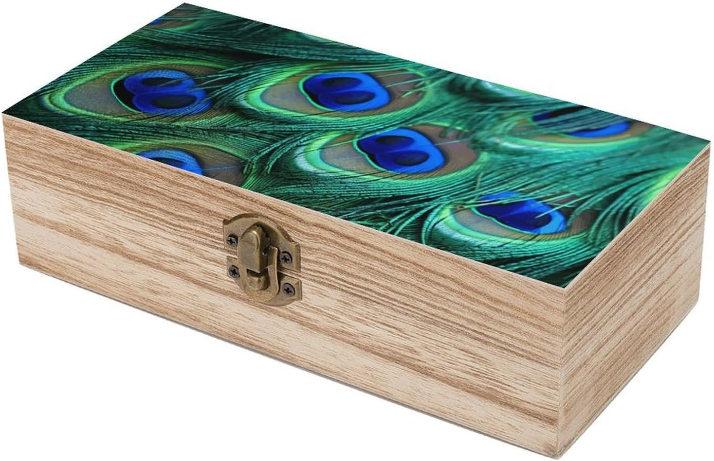 Peacock Feather Wooden Box Wood Wedding Keepsake Boxes with Lids Small Decorative Boxes Lightweight Wooden Memory Storage Box for Crafts Keepsakes Jewelry Photo Letter Storage image number 2