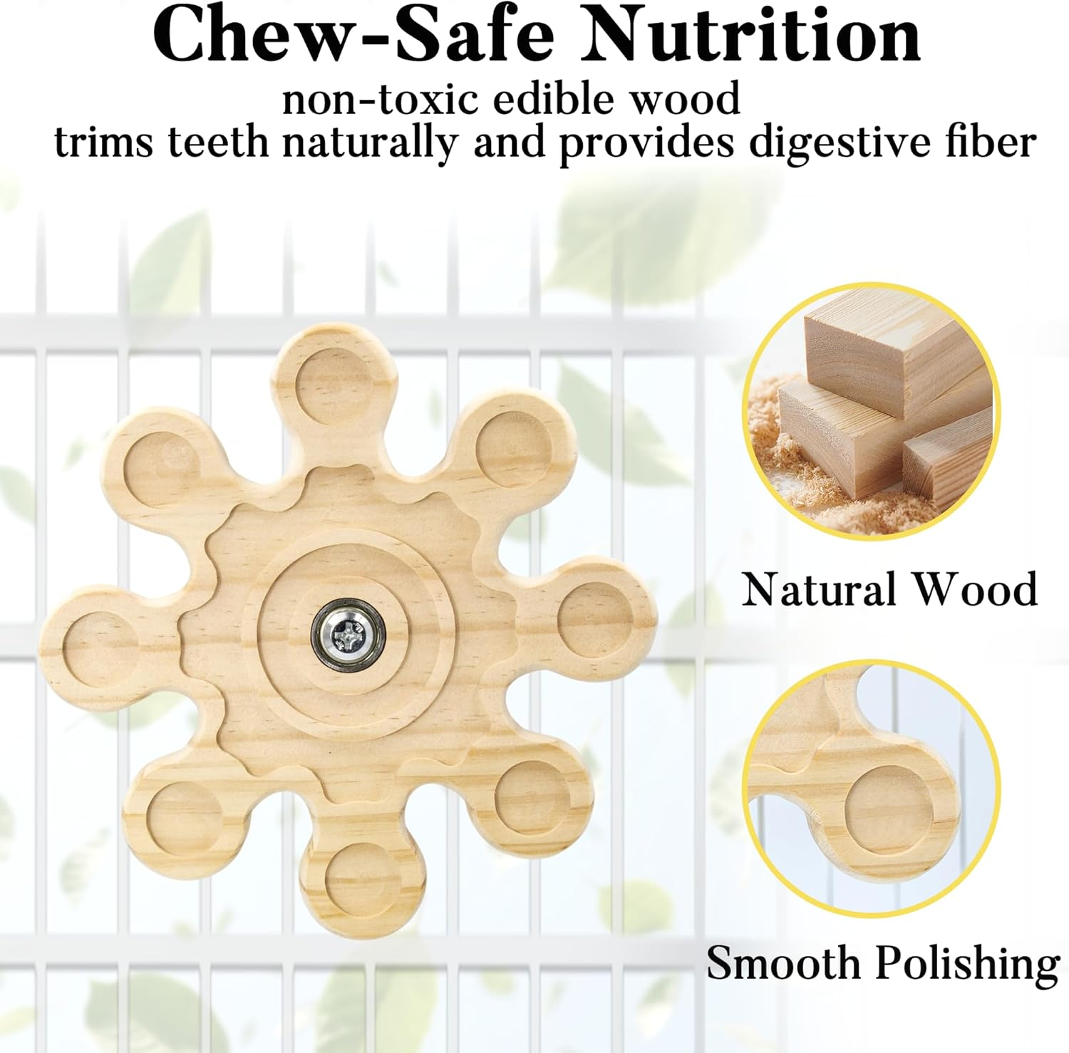 Jevnd Rotating Natural Wood Chinchilla Chew Toys for Teeth, Interactive Enrichment Toys, Hanging Exercise Chinchilla Toys for Cage for Playtime, Spinner Cage Accessories Wheel (1Pc Snow) image number 1