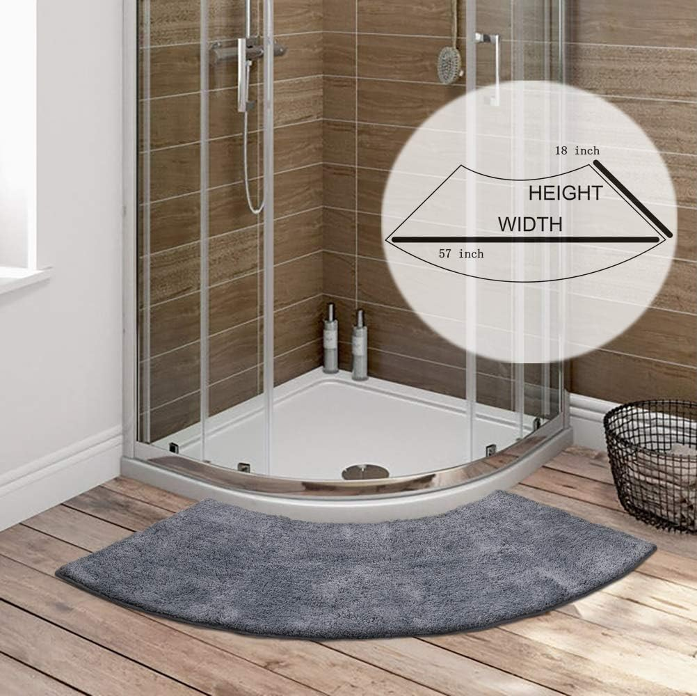 Seavish Luxury Grey Shag Curved Bath Rug, 18 X 57 Inch Non Slip Microfiber Soft Absorbent Fanned Shower Mats Washable Bathroom Rug Corner Bath Tub Floor Carpet for Quadrant Shower Stall image number 3