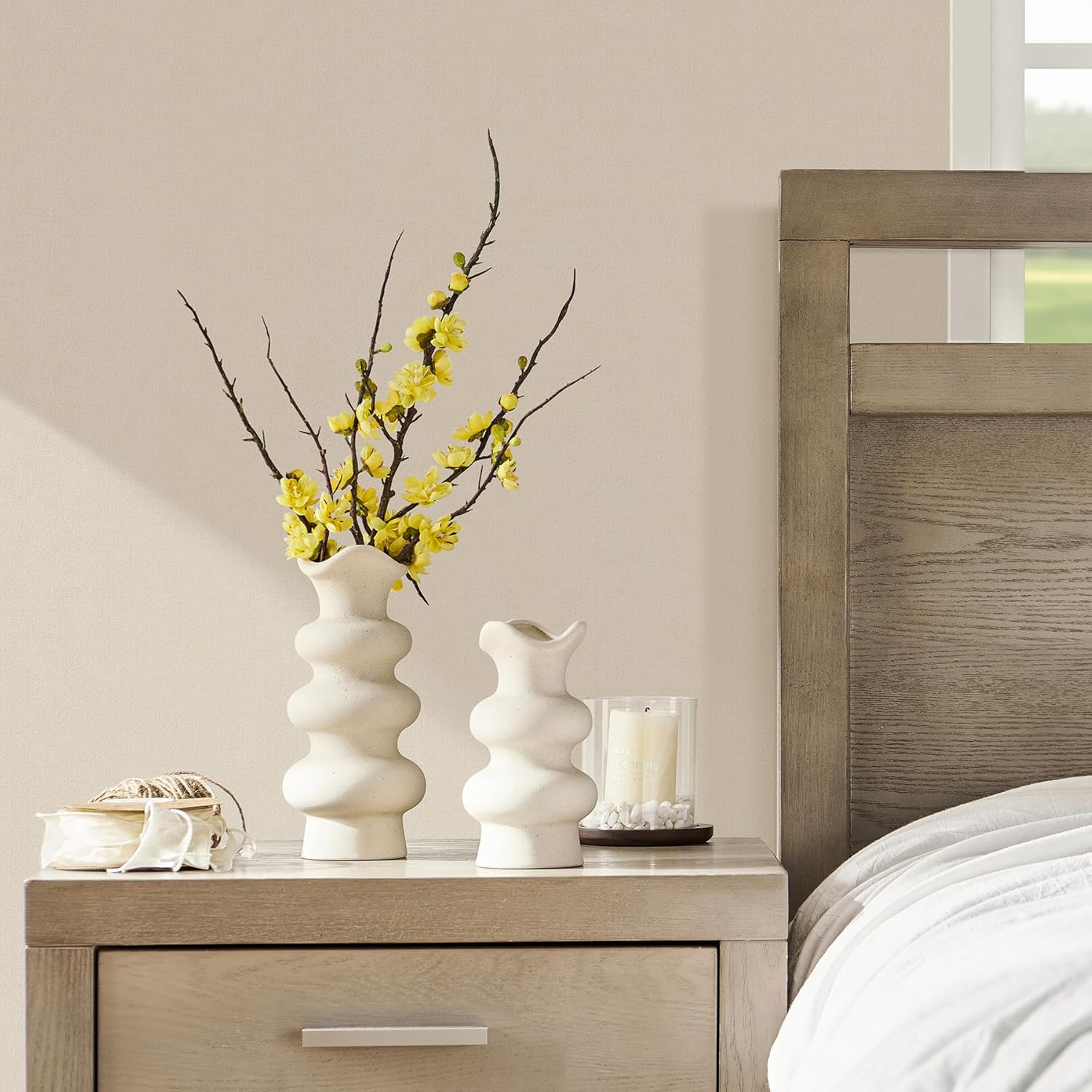 Modern Decorative White Ceramic Vases for Home Decor 8.3 Inch, Fall Minimalist Vase for Pampas Grass, Boho Flower Vase, Aesthetic Cream Vase image number 3