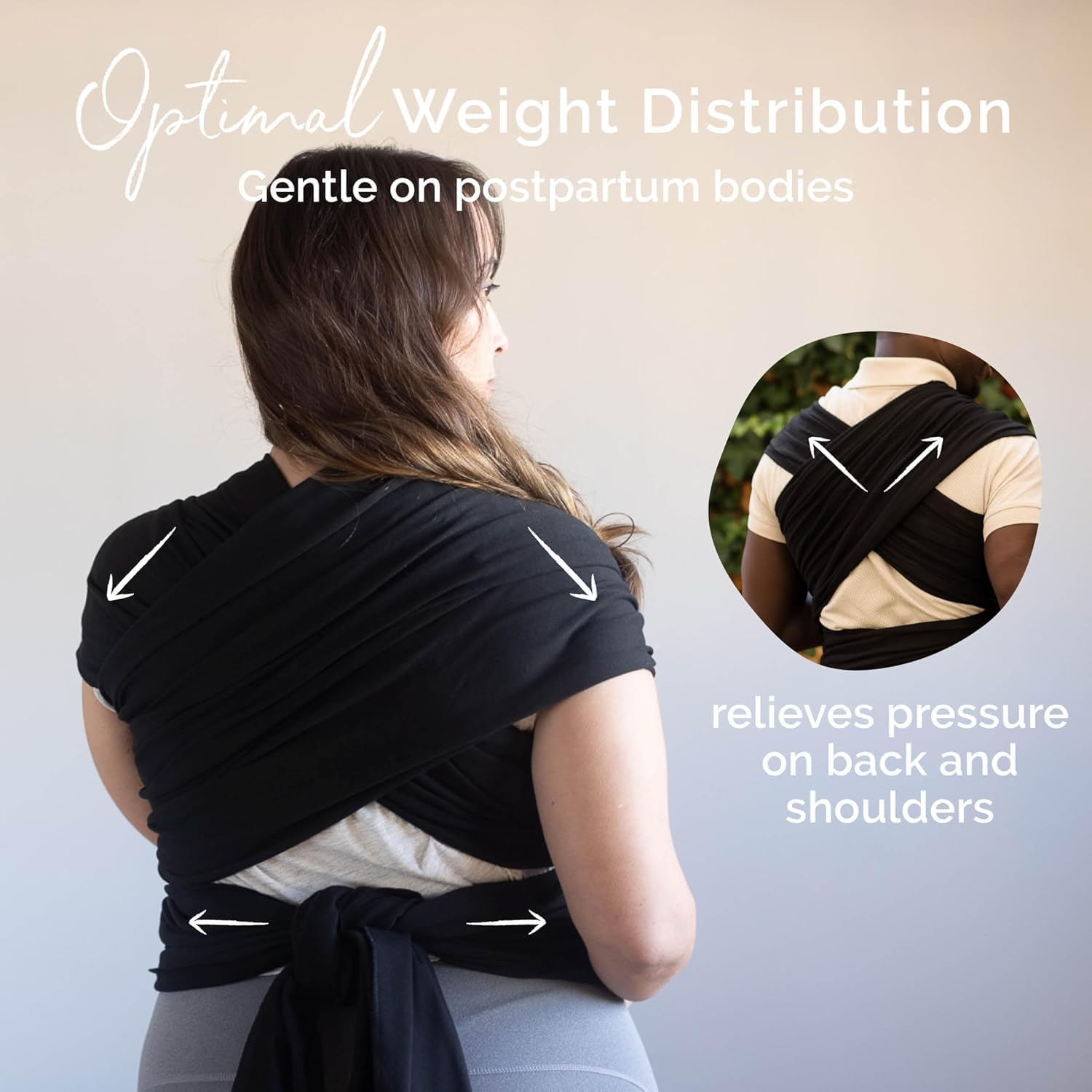 Soft Cotton Baby Wrap Carrier - All in 1 Original Breathable Baby Sling, Lightweight,Hands Free Baby Carrier Sling,Baby Carriers for Newborn,Infant(Trendy Black) image number 2