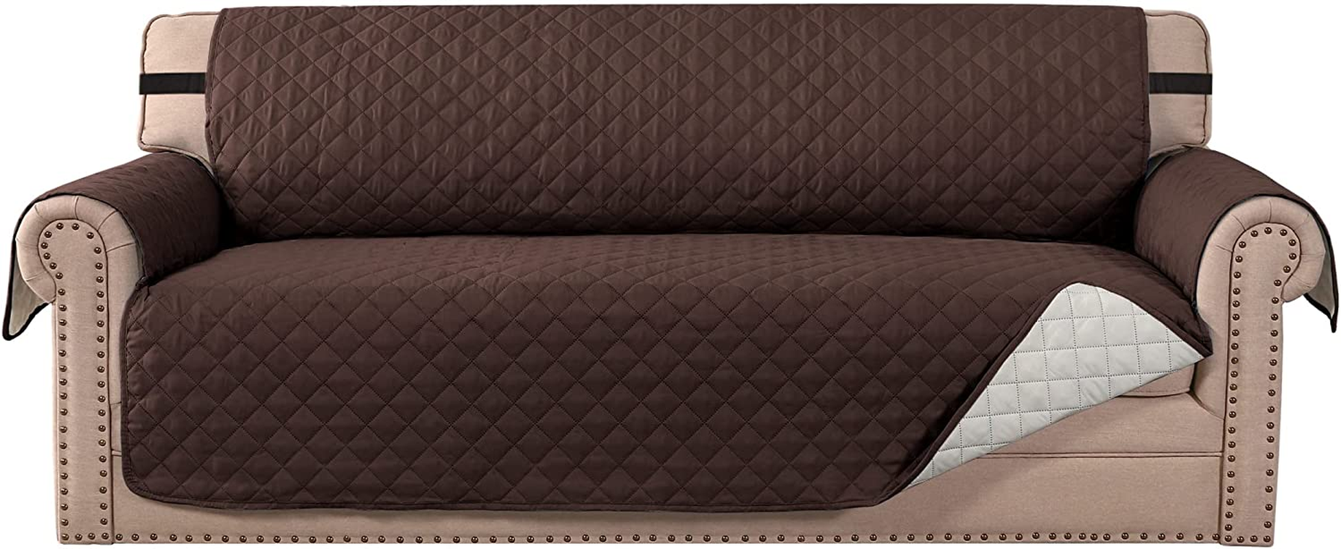 H.VERSAILTEX Sofa Slipcover Reversible Sofa Cover Water Resistant Couch Cover with Adjustable Straps, Washable Couch Cover for Kids, Dogs, Pets (3 Seater Sofa, Grey/Beige)