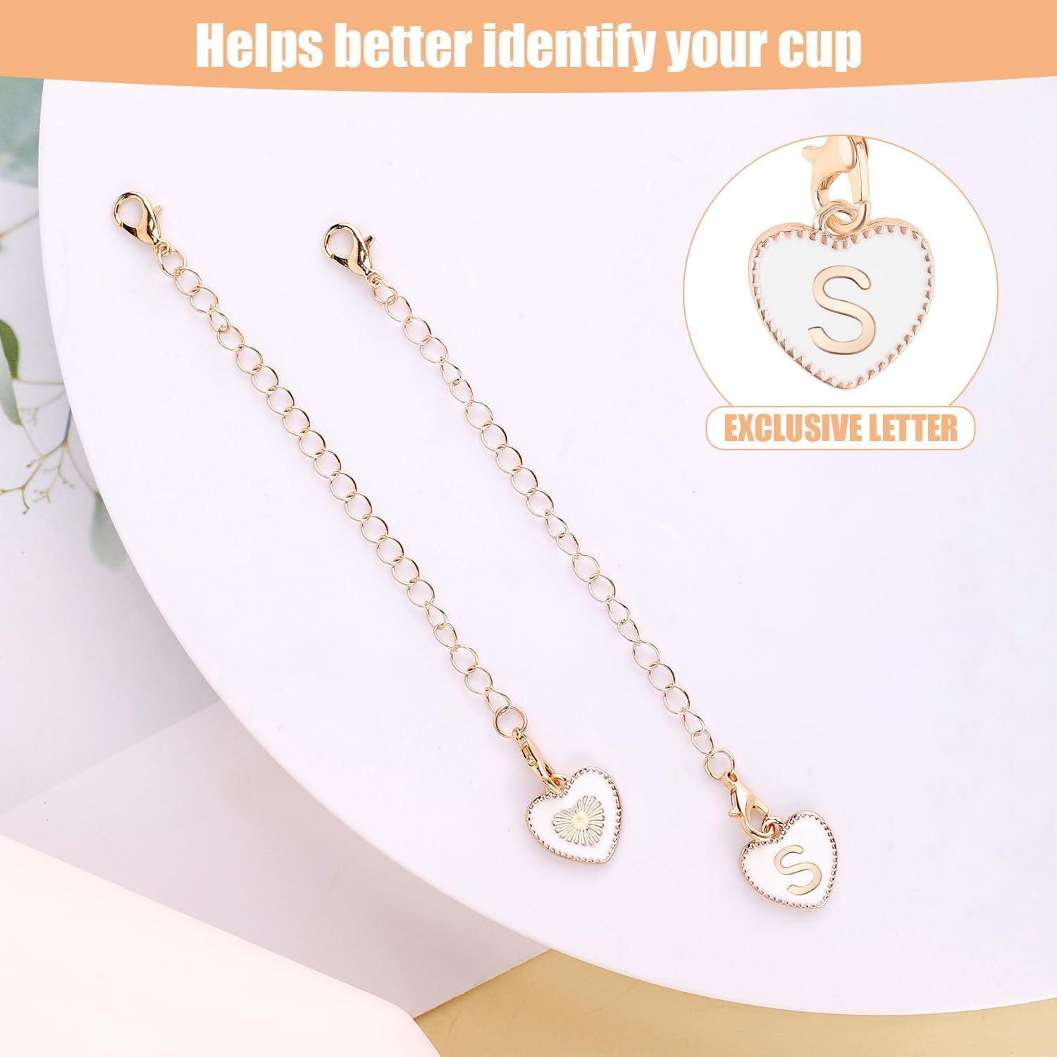 Letter Charms Accessories for Stanley Cup, Heart Alphabet Pendant Personalized Name ID Initial Letter Decorations Handle Chain for Stanley Tumbler Accessories image number 2