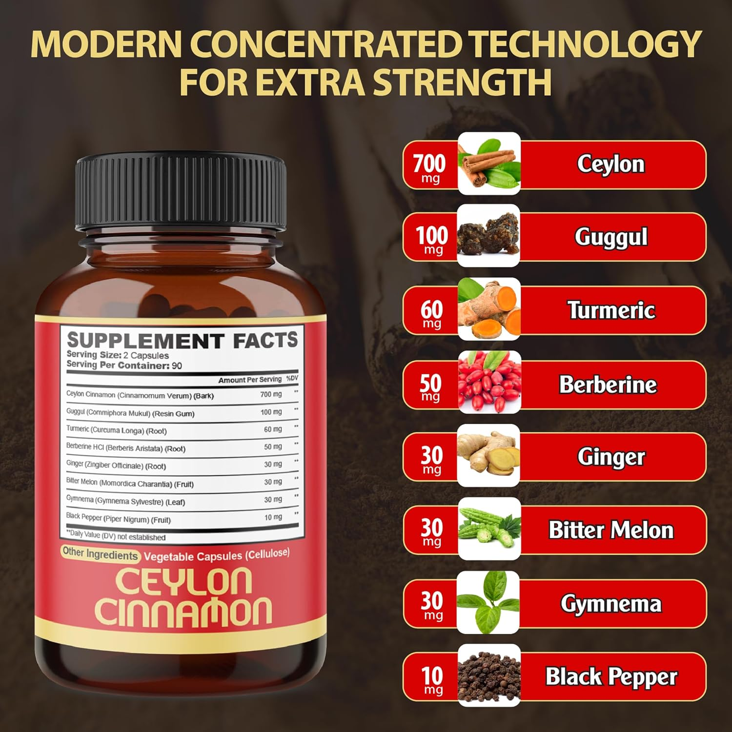 Premium Ceylon Cinnamon with Berberine - Combined Turmeric, Ginger, Gymnema Sylvestre, and 3 More - 1Pack 180 Capsules - 3 Month Supply image number 3