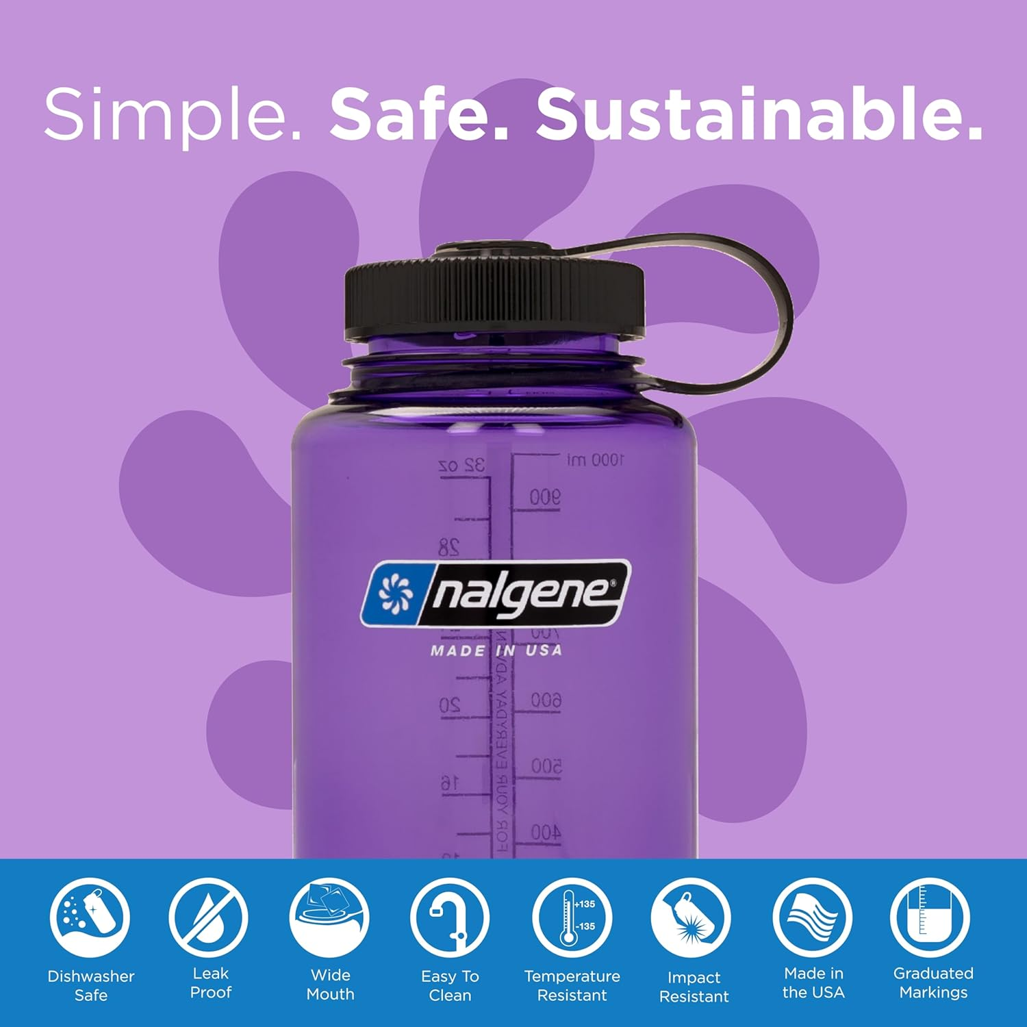 Nalgene Sustain Tritan Bpa-Free Water Bottle Made with Material Derived from 50% Plastic Waste, 32 OZ, Wide Mouth image number 1