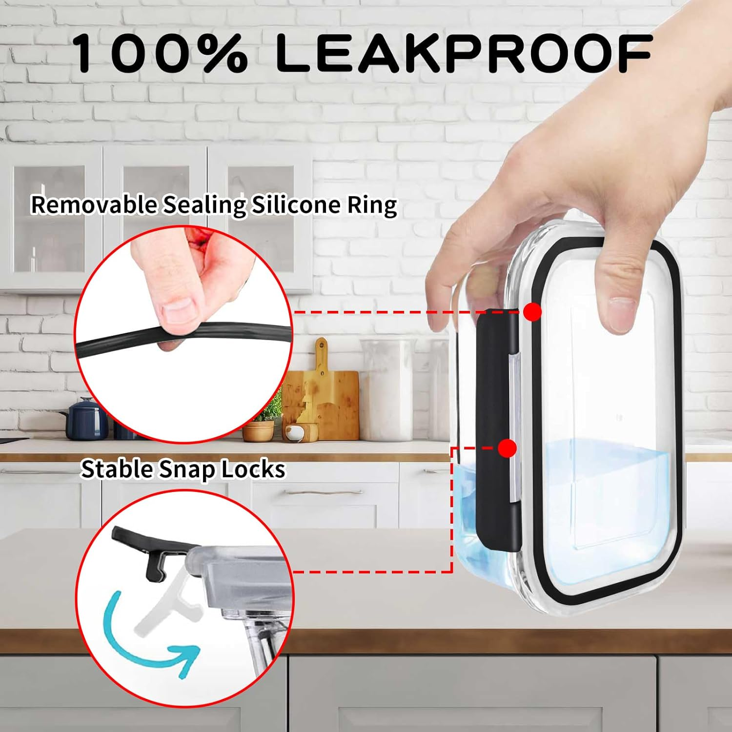 Stusgo 15 Pack Glass Food Storage Containers with Lids, Airtight Leak Glass Meal Prep Glass Containers, 3 Size Lunch Glass Containers, BPA Free，Reusable for Kitchen Organization (15 Pcs Black) image number 7