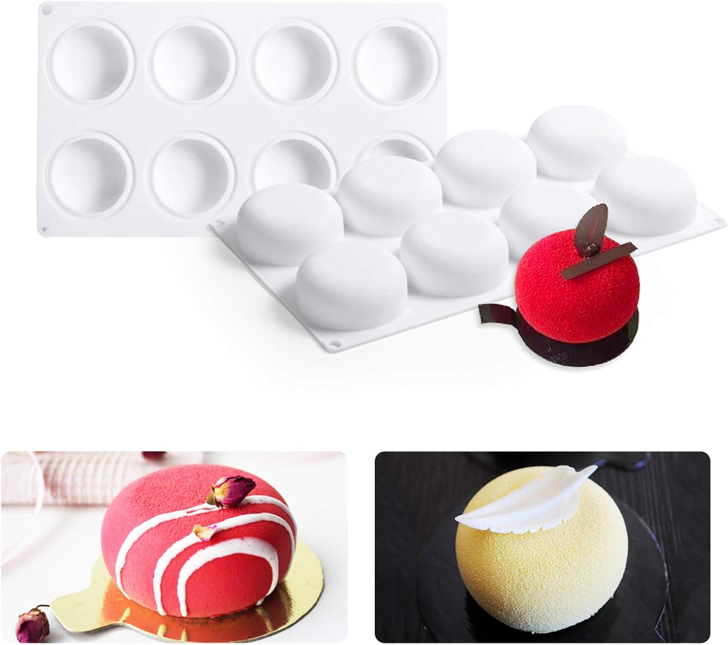 Silicone Cake Mold for Baking，8 Holes 3D Stone round Shape Silicone Mousse Cake Pop Form,Non-Stick Candy Chocolate Jelly Baking Mould Tray,Pastry Cheesecake Pudding Bread Decorating Tool for Homemade image number 6
