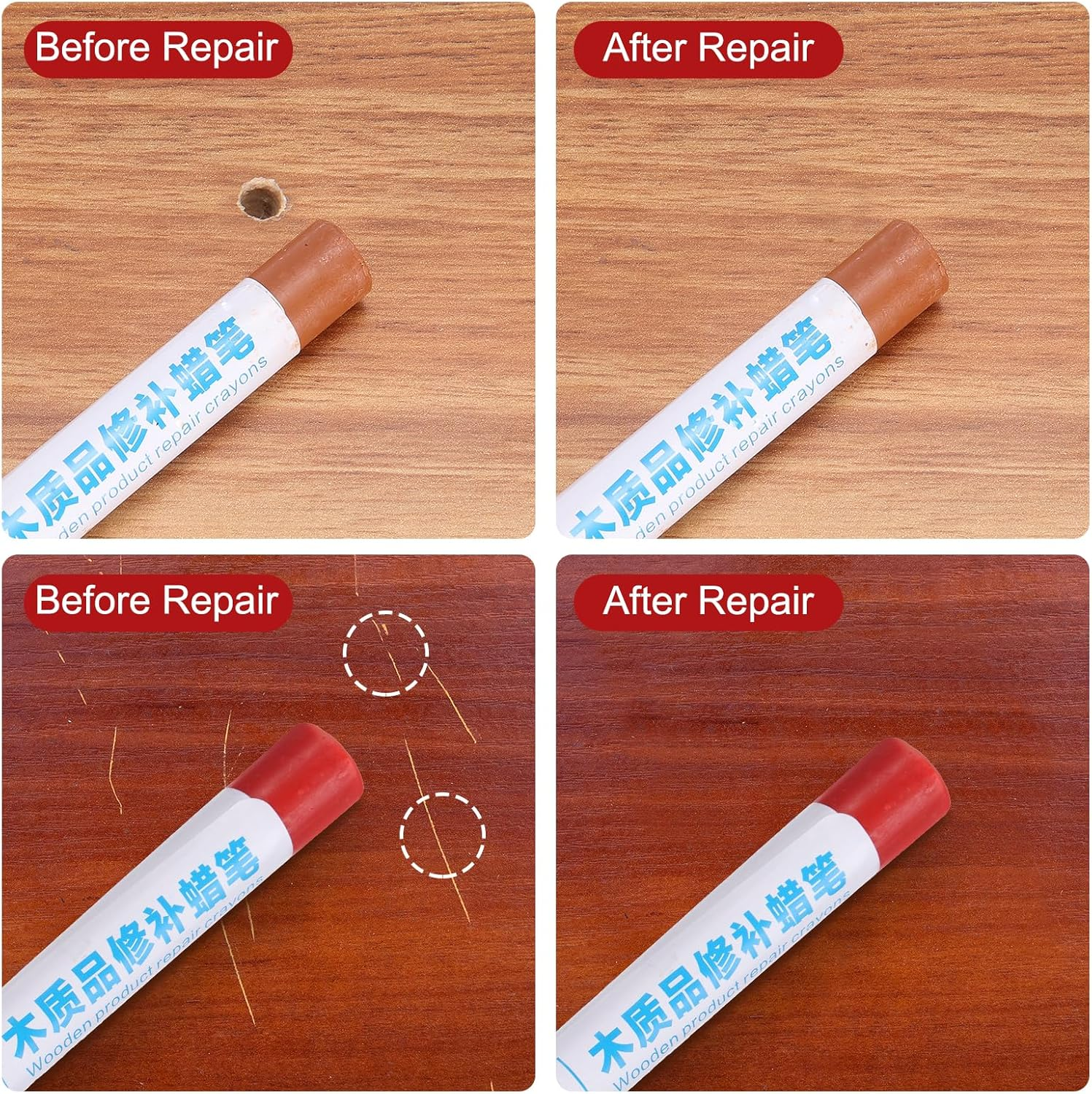 Uxcell Wood Filler Sticks Wood Furniture Scratch Repair Filler Sticks Furniture Touch up Markers with Yellow Scraper for Wood Holes Wood Floor Table Door Cabinet, Powder Oak image number 1