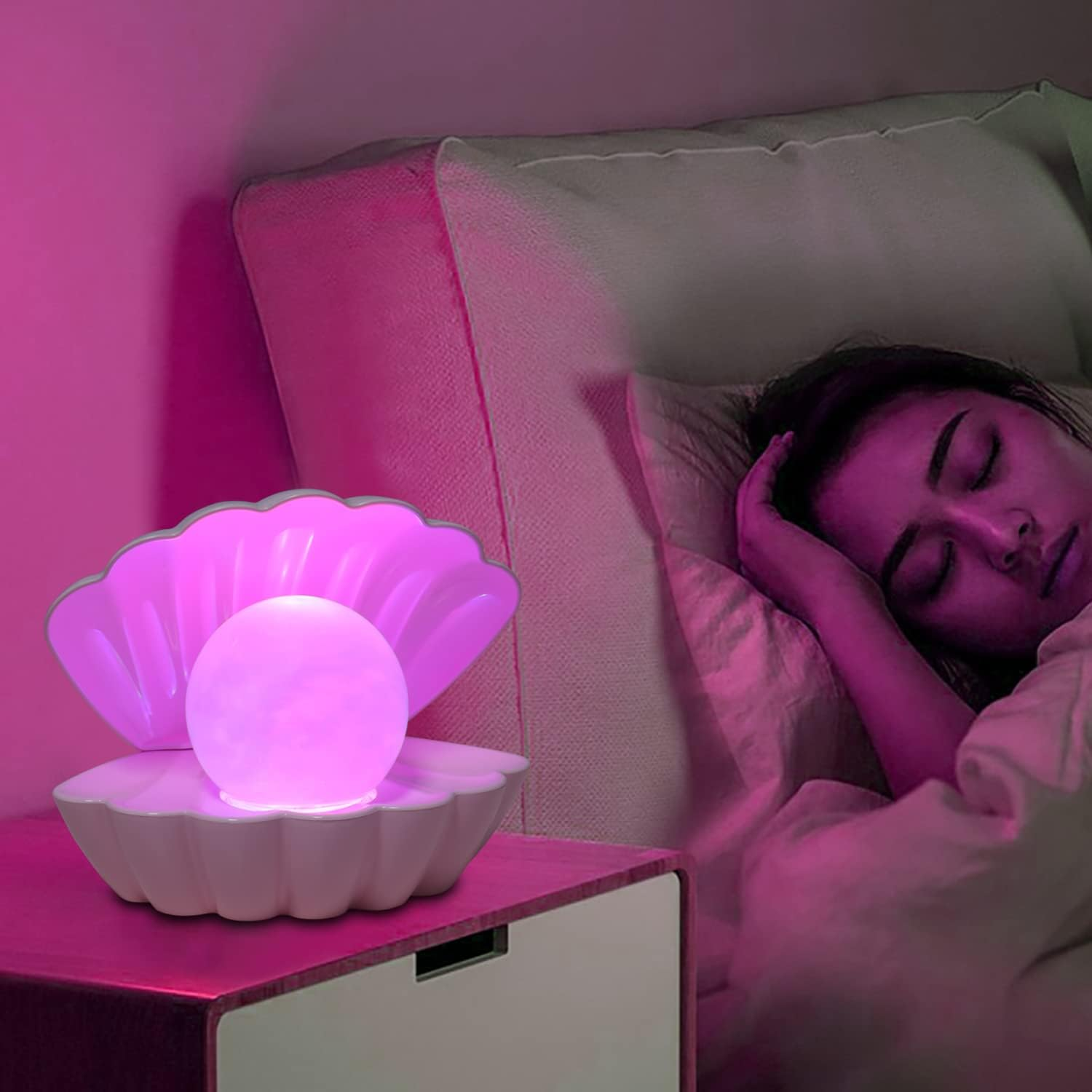 LKUA Shell Pearl Beach Themed Night Light, RGB 8 Colors Changing Mood Shell Pearl Lamps, Bedside LED Clamshell Portable Night Lights for Bar (Pink) image number 5