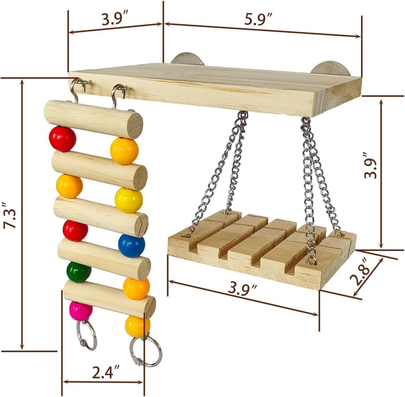 XICEN Bird Perches Toys Set Cage Accessories Parrot Nature Wooden Playground Hanging Standing Platform Play Stand with Swing Ladder for Lovebirds, Parakeet, Conures, Budgie and Other Small Animals image number 2
