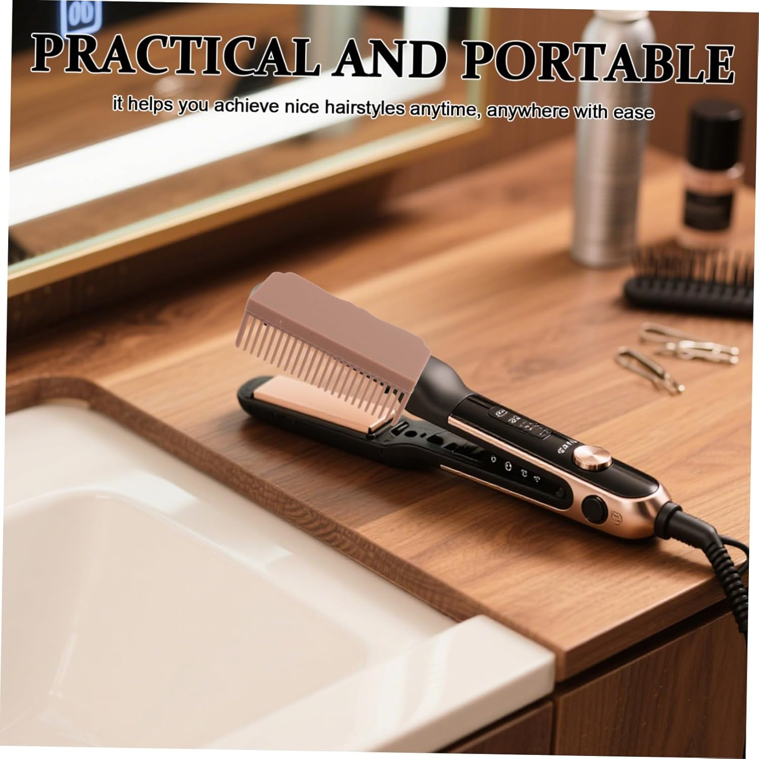 PENIKOKO 2Pcs Heat Resistant Clip Carbon Fiber Hair Straightener Comb Attachment Portable Hair Brush for Fast Styling Travel Friendly Accessory image number 4