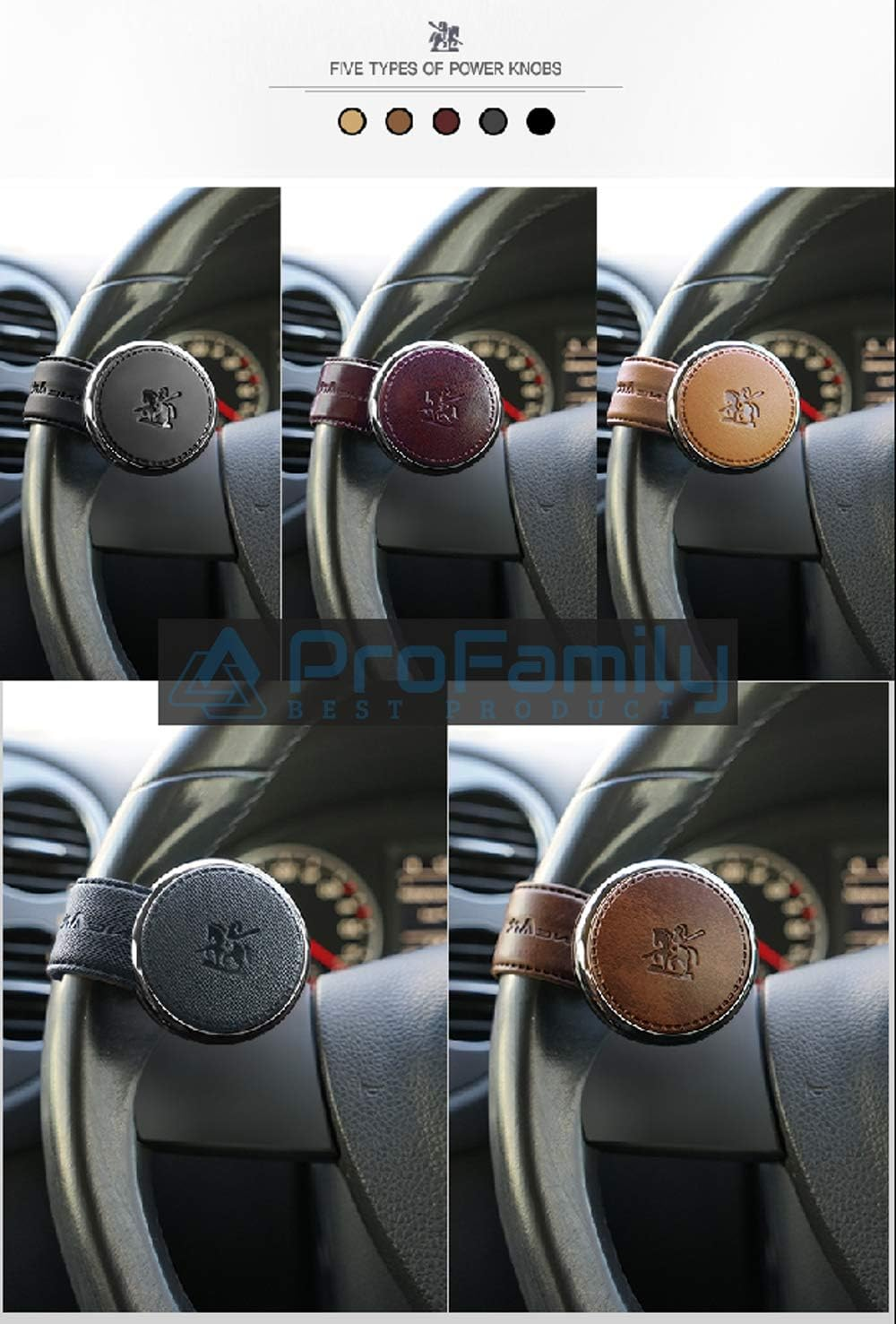 BLACKSUIT Leather Power Knob - Mountable Vehicle Handle Spinner for All Models - Car Accessories Luxury Hi-Quality Steering Wheel Knob - Black