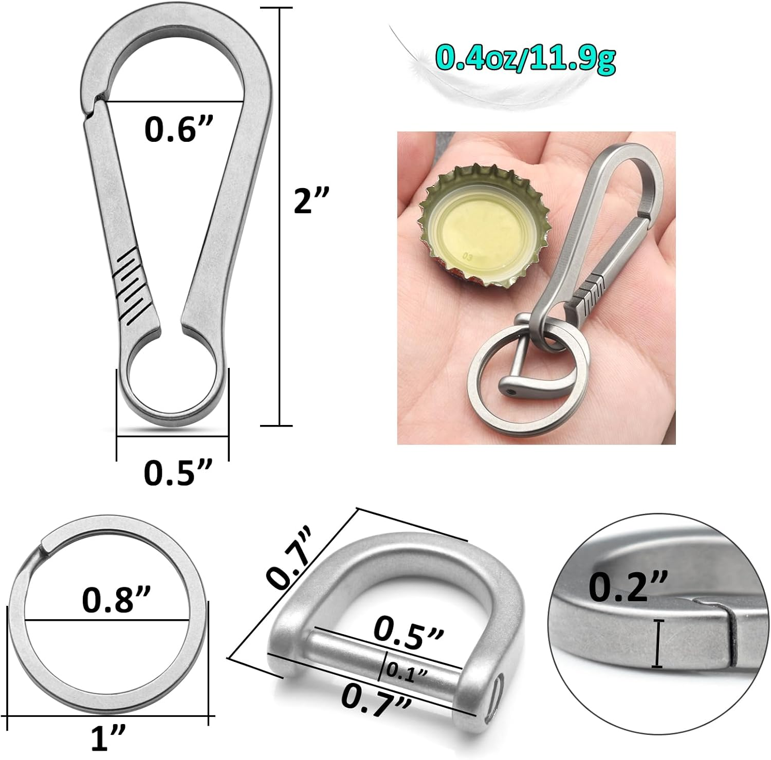 Titanium Carabiner Keychain Clip, Minimalist Keychain Key Clip EDC Quick Release Hooks image number 3