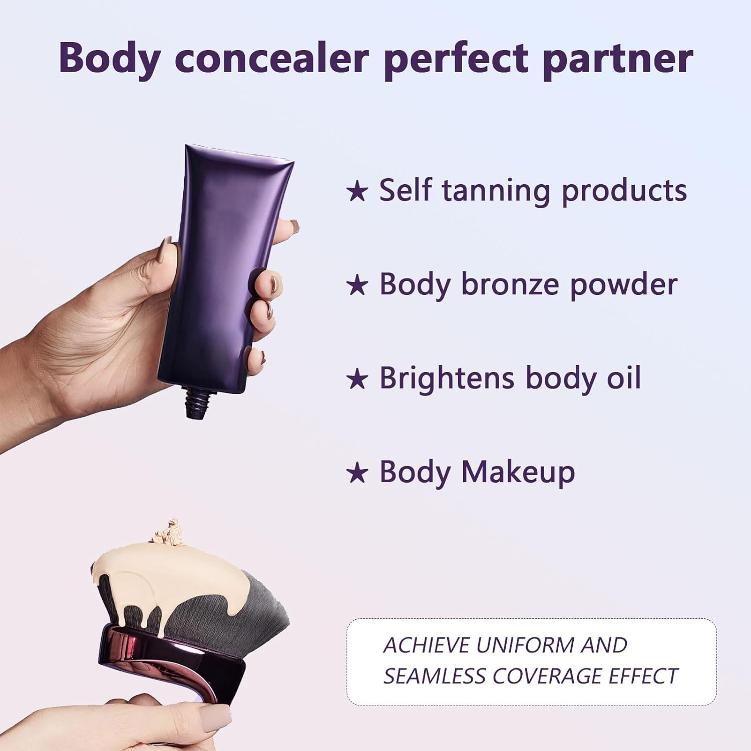 Extra Large Body Makeup Brush for Self Tanner & Bronzer, Kabuki Design with Soft Charcoal-Infused Vegan Bristles for Streak-Free Application - Ermaoo image number 1