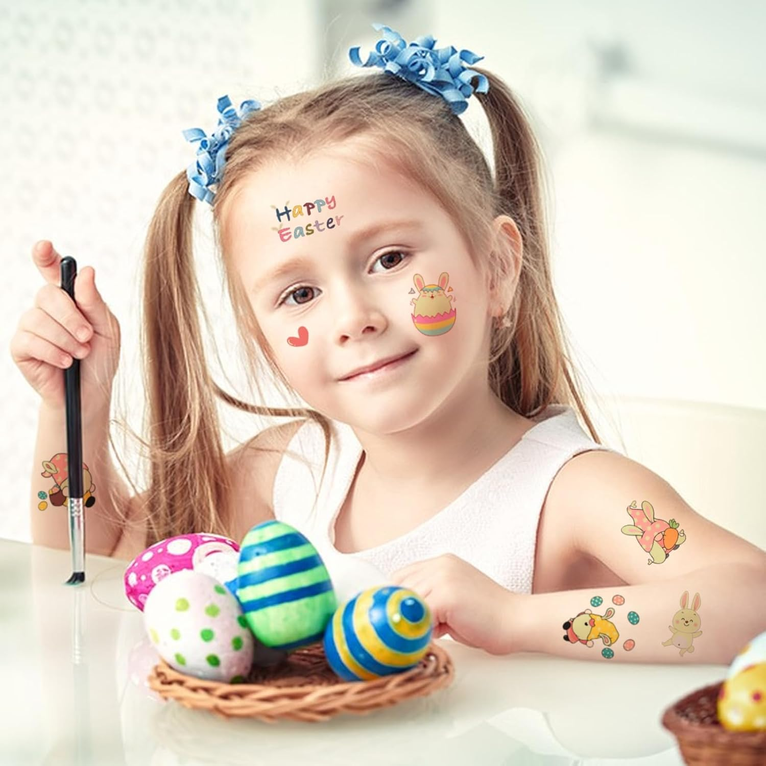 Custelen 100 Pieces Glow-In-The-Dark Easter Temporary Tattoos for Kids - Bunny, Gnome, and Easter Eggs Stickers - 10 Sheets of Waterproof Luminous Tattoo Party Favors image number 5