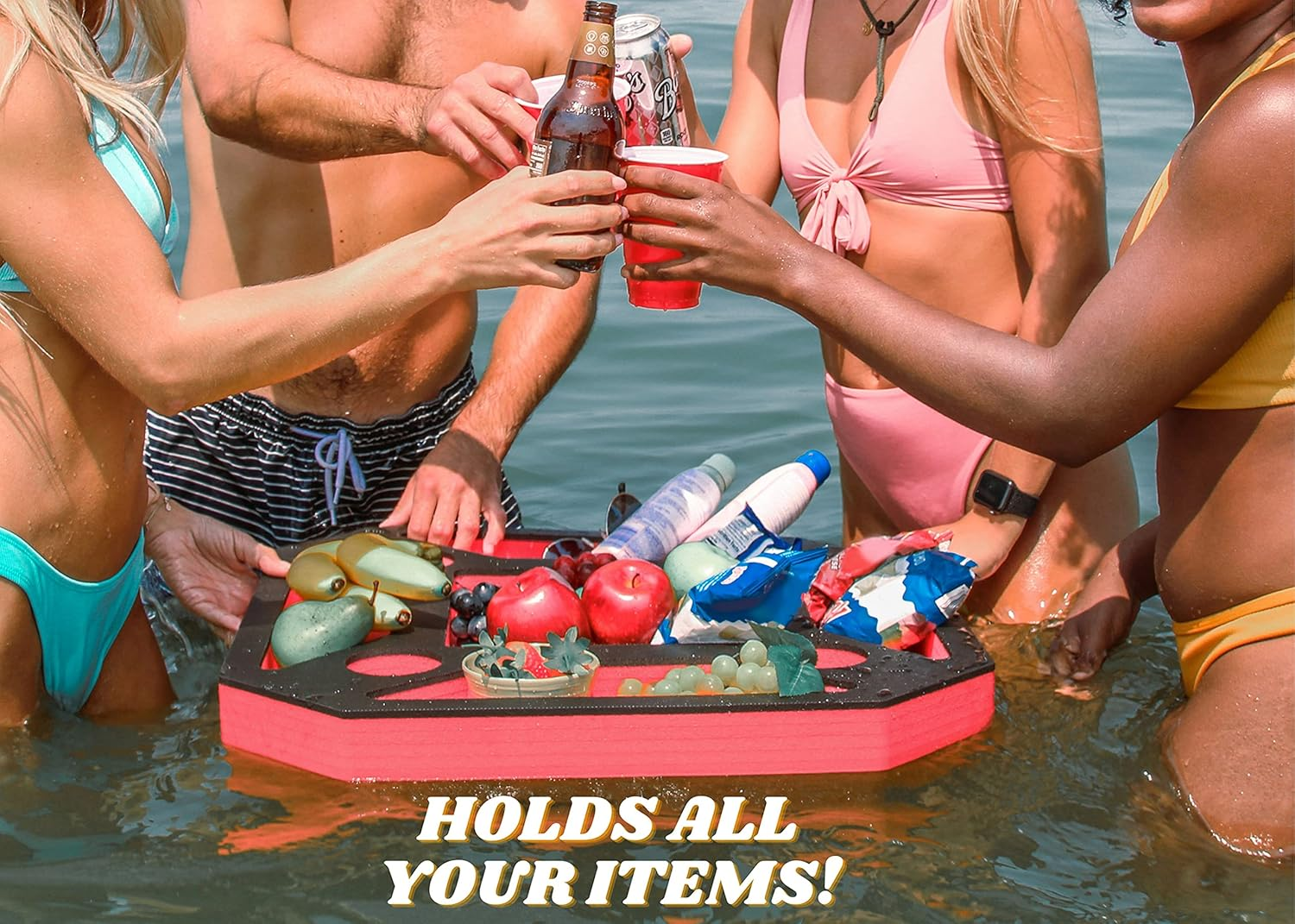 Polar Whale Large Floating Spa Hot Tub Bar Drink and Food Table Red and Black Refreshment Tray for Pool or Beach Party Float Lounge Durable Foam 23.5 Inches 9 Compartment UV Resistant