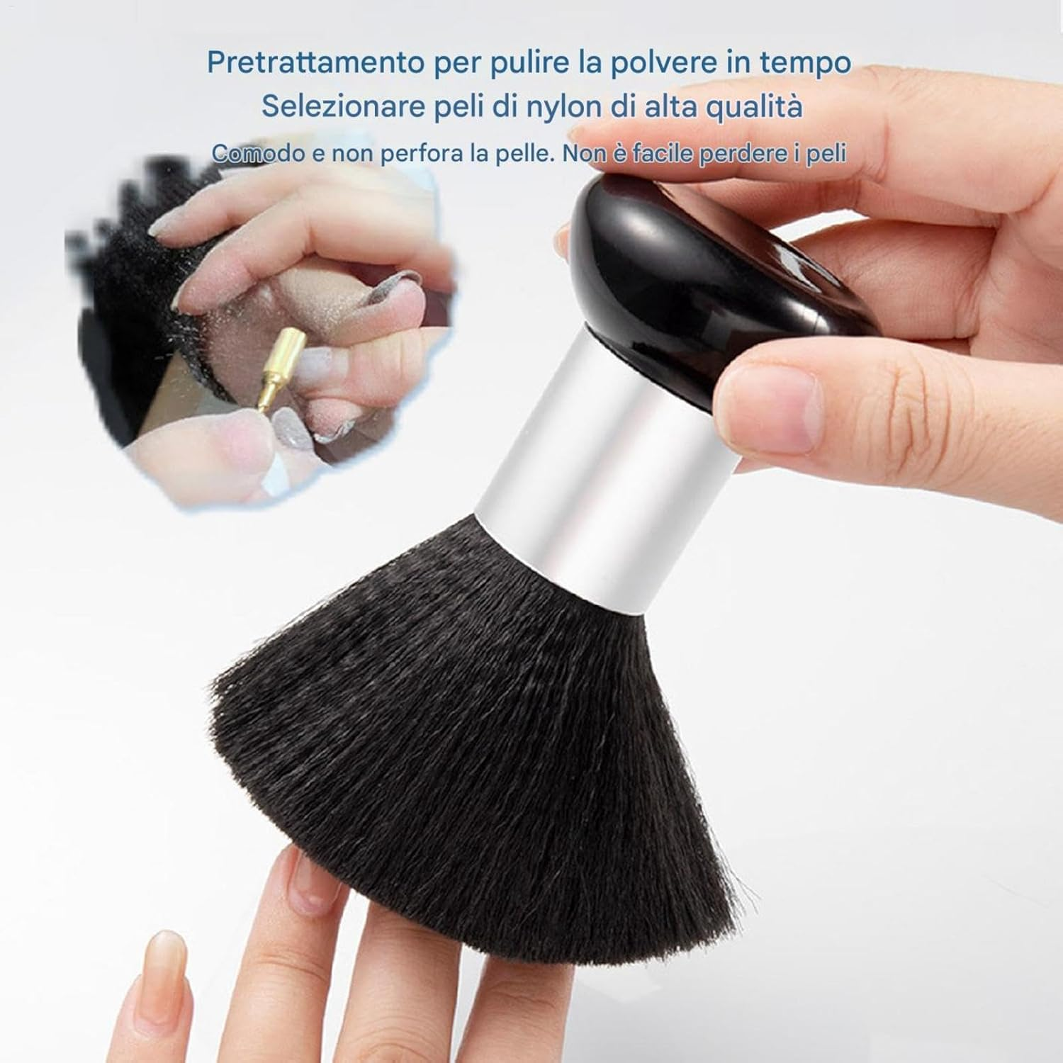 Barber Brush Neck Duster, Dust Brush for Nails, Soft Nylon Bristles Nail Tool, Professional Barber Face Cleaning Hairbrush for Salon, Home Use, Facial Hair Dusting Brush for Neck and Nails - Silver image number 4