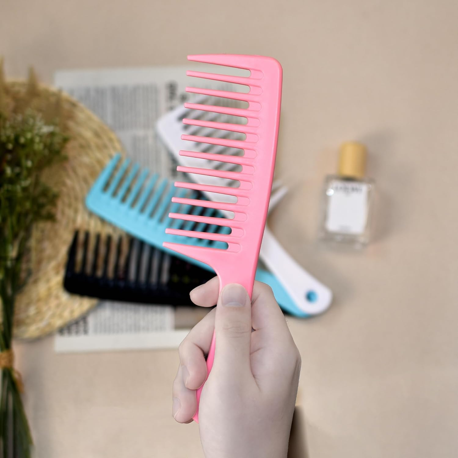 Wide Tooth Comb, Large Hair Detangling Comb Styling Comb for Curly, Wet, Long Hair (Blue) (2PCS) image number 6
