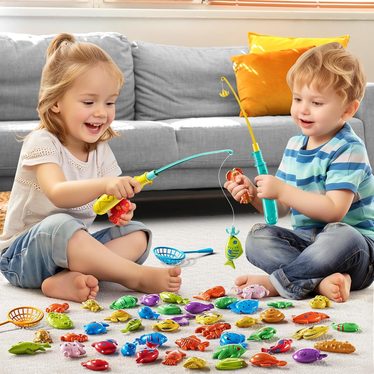 Fishing Toys Games for Kids 3 4 5 6 7 8 Year Old - Magnetism Floating Fish Toys, Pole Rod Net, Bathtub Toys, Indoor Outdoor Party Swimming Pool Playset for Toddlers Boys Girls Age 1-3 2-4 image number 5