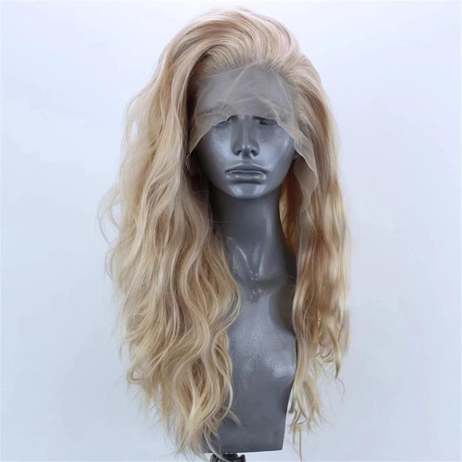 ELESTY Natural Long Curly Wig without Glueless Lace Front Wig Gloden Blonde Synthetic Lace Wig for Women Left Glueless Heat Resistant Fibre Daily image number 2