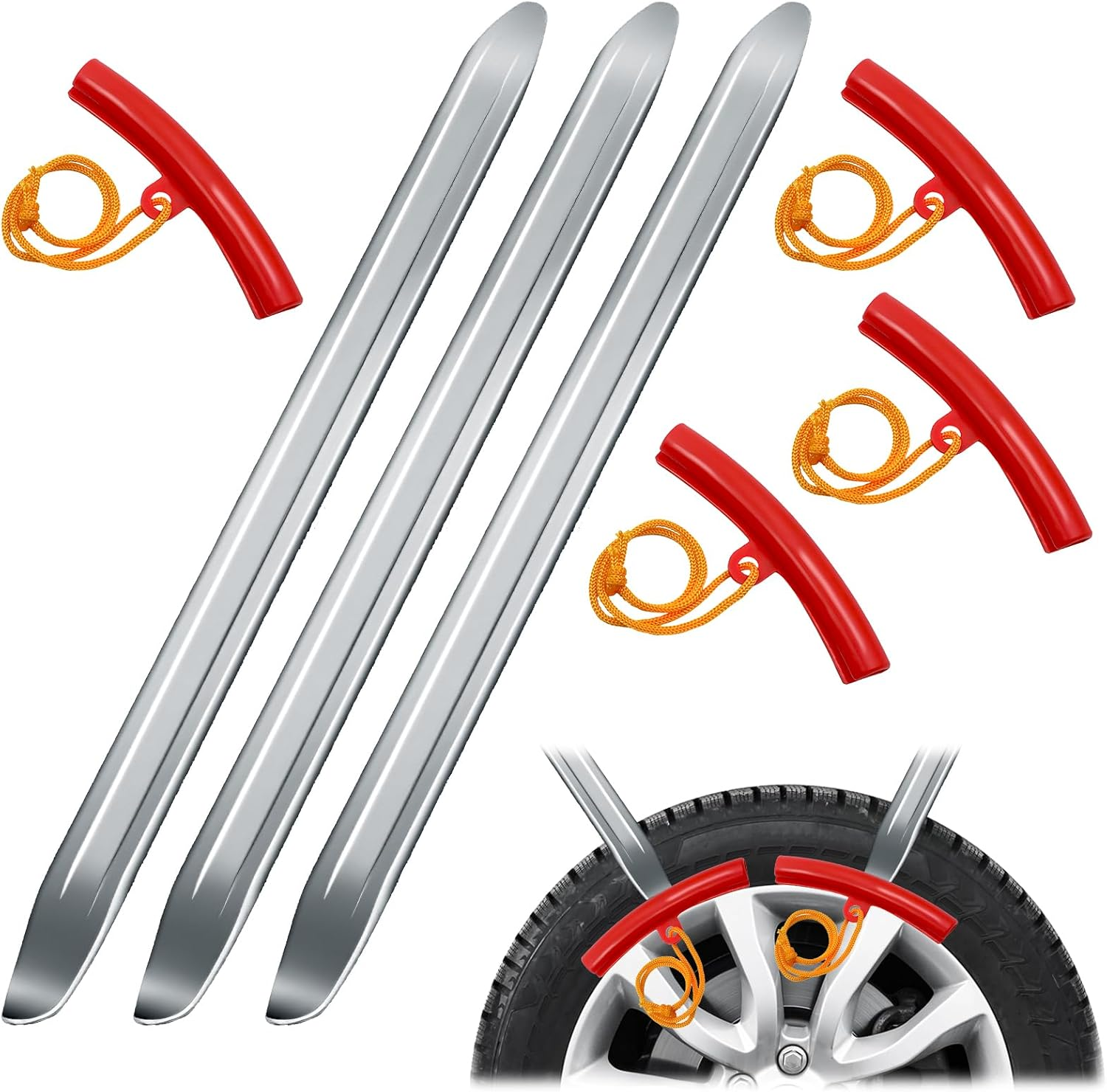 DAWRIS Set of 3 Tyre Lever 30 Cm with 4 Rim Protectors, Tyre Winding Aid with Wheel Rim Protectors, Tyre Remover Tyre Change Tool for Motorcycle, Bicycle, Car image number 4