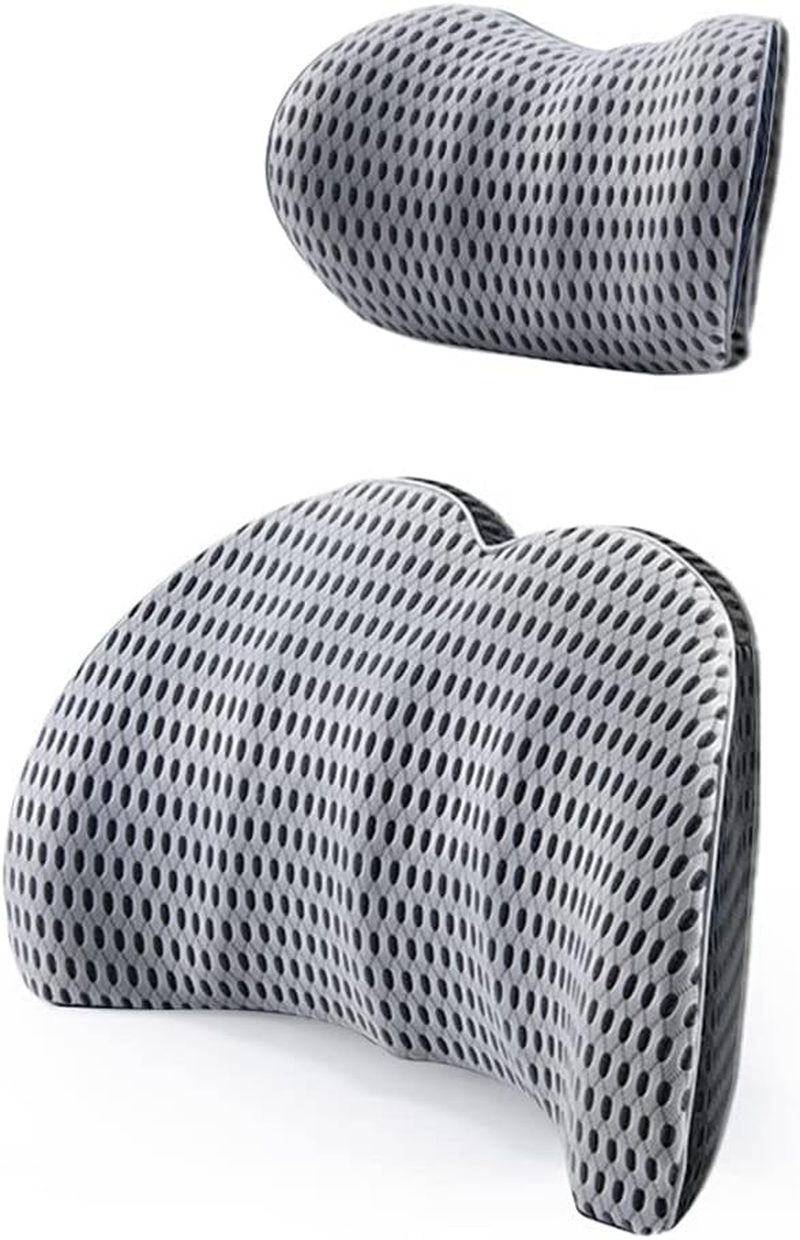Vivva Memory Foam Lumbar Support with Neck Pillow for Office Chair Car Seat, Breathable Cover Back Support Pillow Back Rest Cushion Office Chair Back Support(Light Grey) image number 4