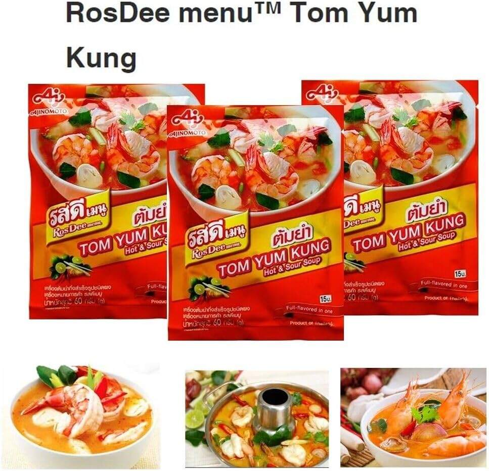 Ajinomoto | Rosdee Tom Yum Soup Powder Seasoning Mix | Authentic Thai Hot and Sour Flavour | Perfect for Soups, Stir-Fries, and Hotpot Broth | Made from Quality Ingredients | 60G Pack image number 2