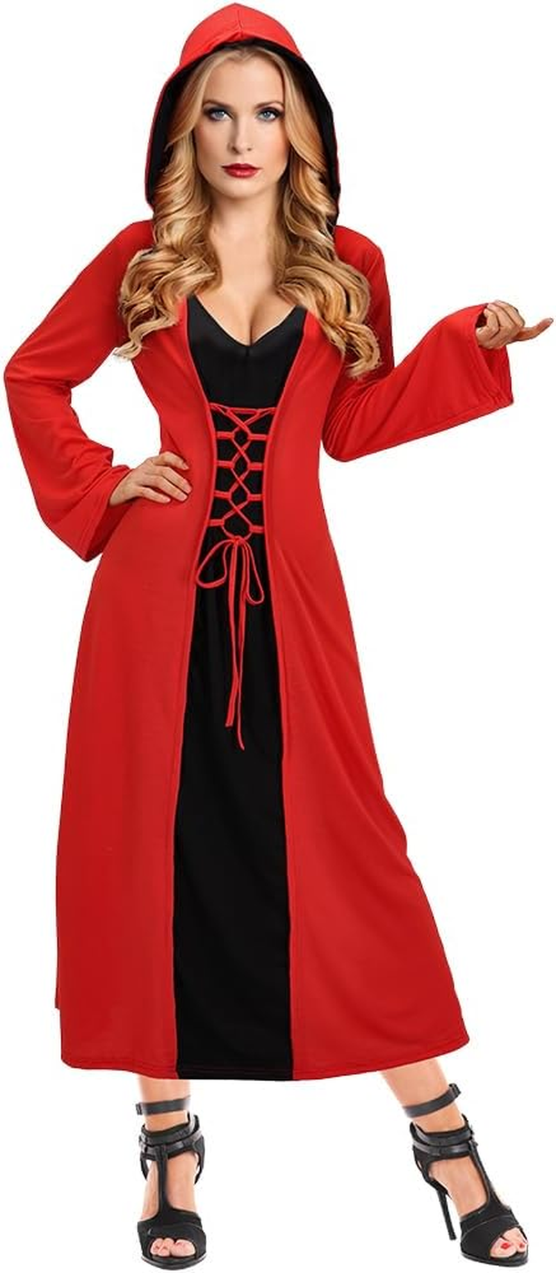 Slowton Womens Halloween Costumes for Adults Medieval Hooded Maxi Dress for Women Fashion Hooded Robe Costume for Halloween Cosplay Party image number 5