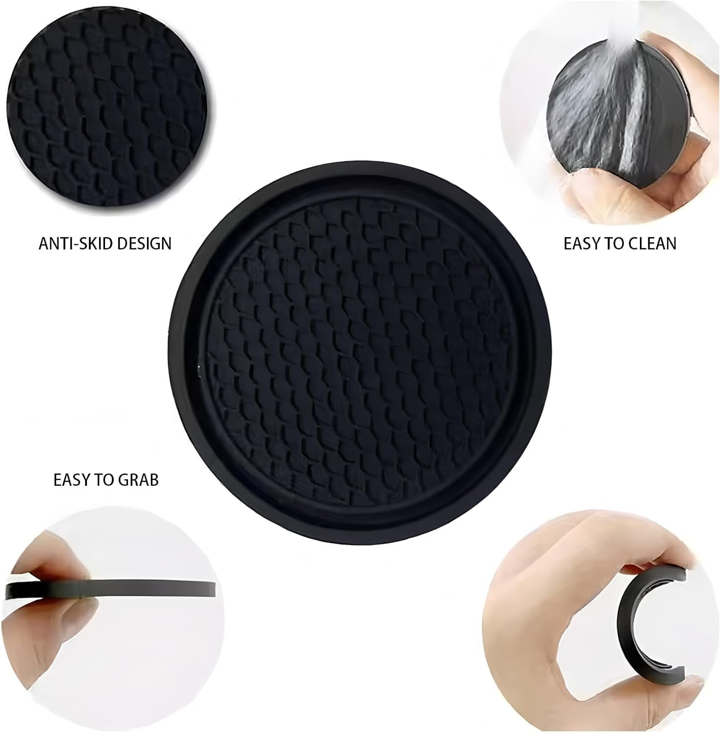 JDFHFGB 4 Pcs Car Cup Coasters,Non-Slip Silicone Cup Mats, Universal Fit for Vehicle Cup Holders,Anti-Spill Interior Car Accessories for Drinks (Black) image number 1