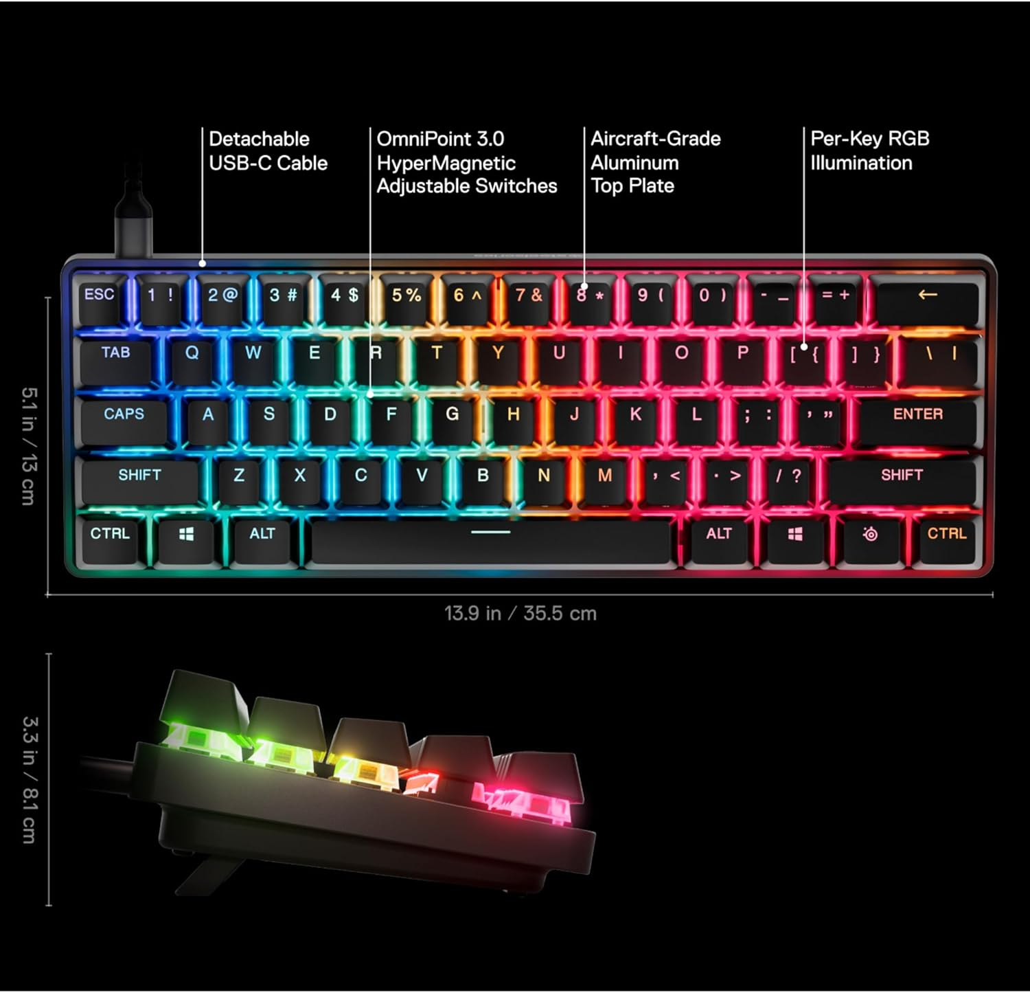 Steelseries Apex Pro Mini Gen 3 with Omnipoint 3.0 Hypermagnetic Switch - Adjustable Actuation - Rapid Trigger - Game Presets - Protection Mode - Rapid Tap/Socd - RGB -PBT Keycaps - DE QWERTZ image number 3