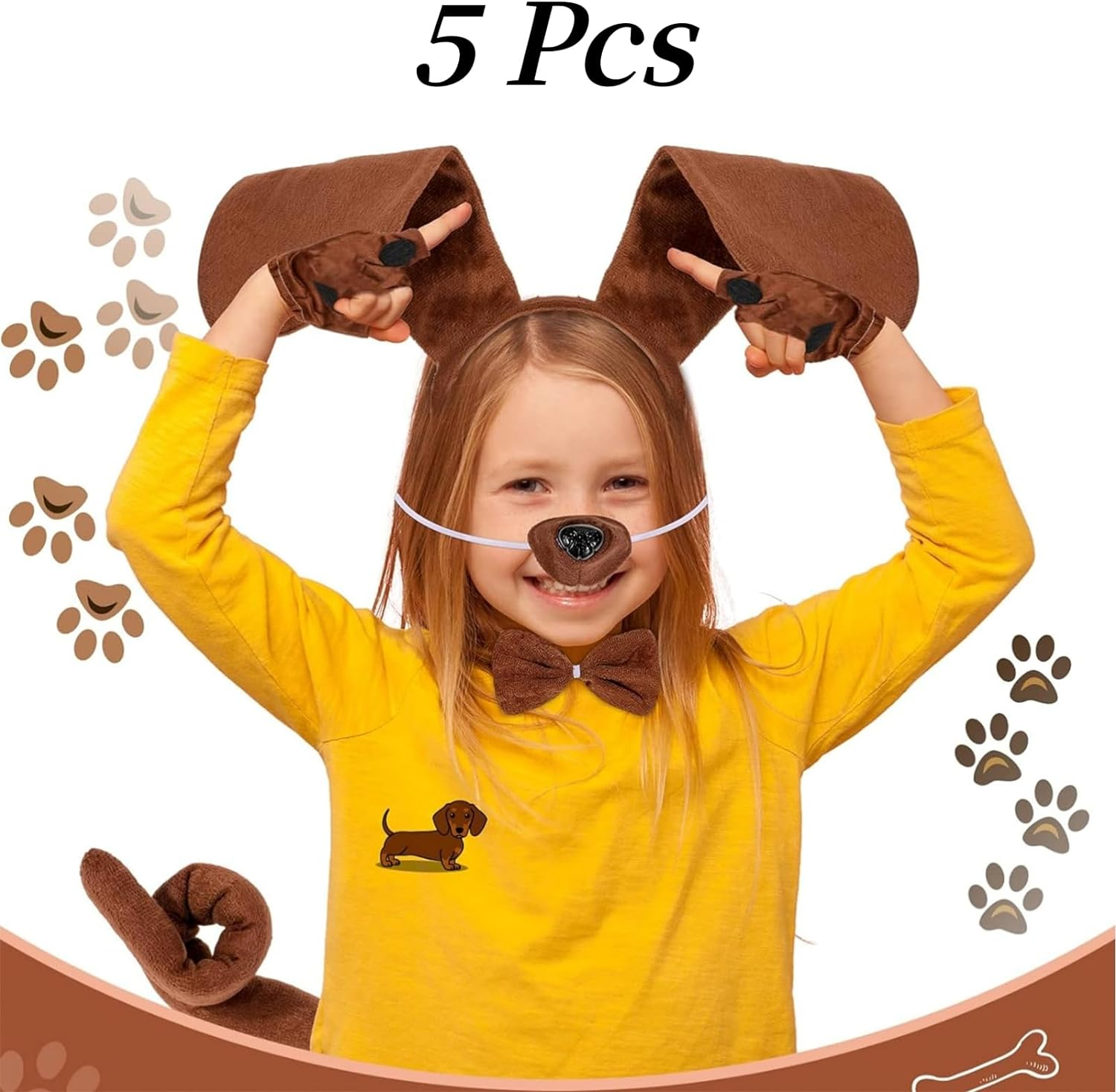 5 Pcs Puppy Dog Costume Set,Animal Costume Accessories, Halloween Cosplay Party image number 5