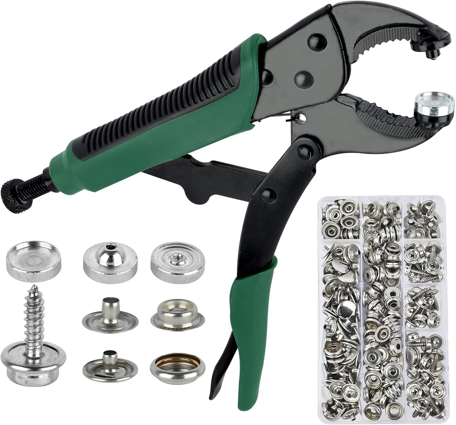 Heavy Duty Snap Fastener Tool, Snap Pliers Tool Kit for Boat Cover Snaps,Punching Function, Snap Button Tool with Adjustable Setter,Replacing Metal Snaps, Repairing Boat Covers, Canvas, Sewing