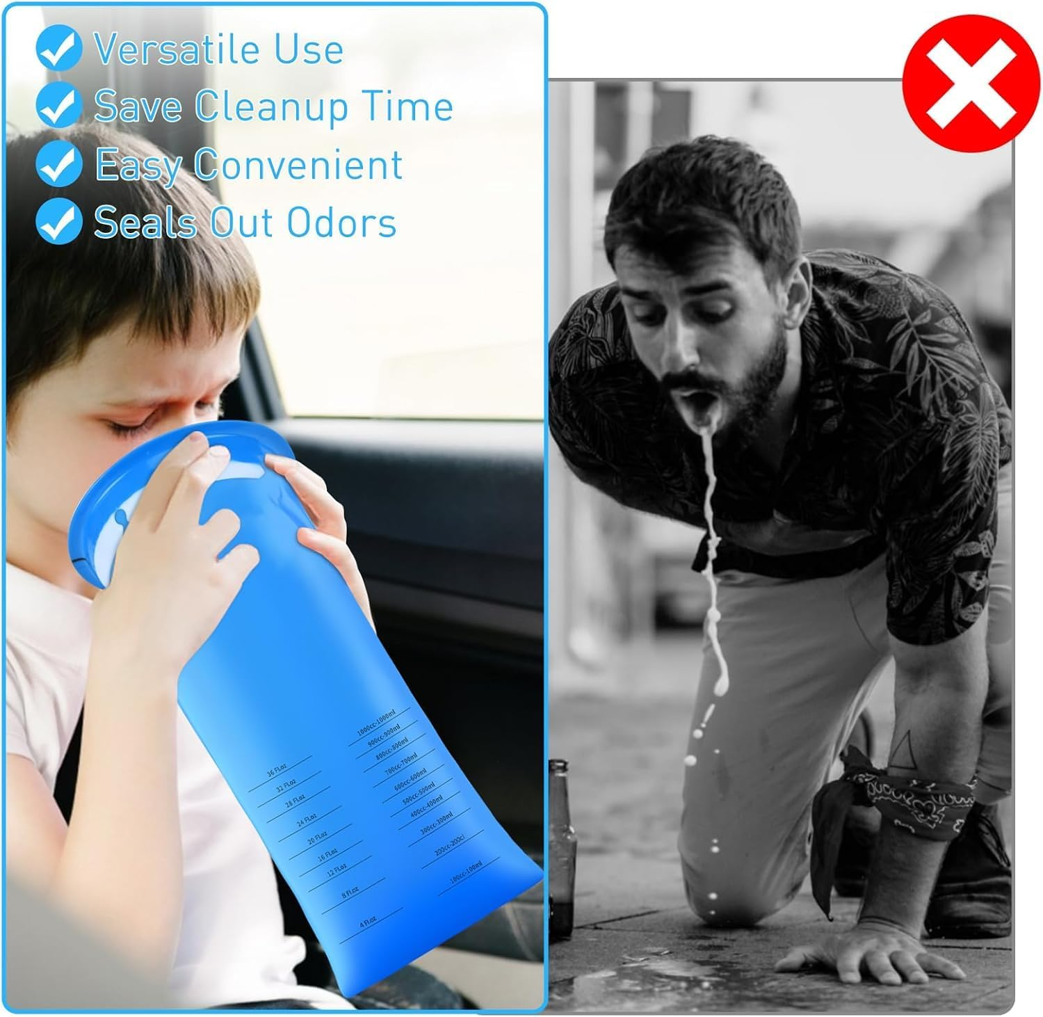 10 Pack Blue Emesis Bag, 1000 Ml Vomit Bag for Morning Sickness, Portable Nausea Bags for Pregnant Women, Leak Resistant Design for Car and Travel image number 3