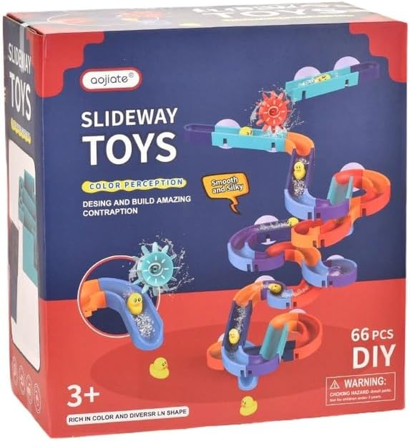 DIY Baby Kid Bath Tub Shower, Water Slide Toy Track with Suction Cup, Ducks, Water Toys for Bathtub (A-8, 66Pc) image number 4