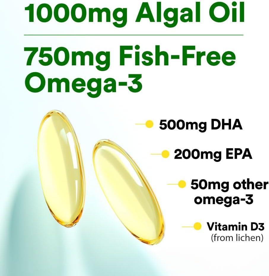 LABO Nutrition Vegan Omega 3 Algae Oil - Plant Based Fish Oil Alternative 750Mg Omega-3 500Mg DHA & 200Mg EPA - Non-Gmo & IAOS Certified - Heart, Brain, Eye, Immune, Joint Support 120 Softgels image number 4