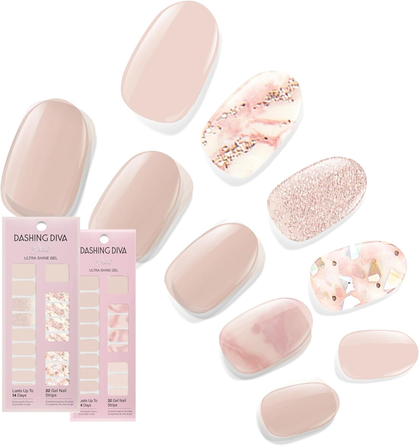 Dashing Diva Gloss Nail Strips Bundle - the Classic Marbles Collection - Crystal Clear & Maybe Marble - UV Free, Chip Resistant, Long Lasting Gel Stickers - Contains 2 Sets image number 4